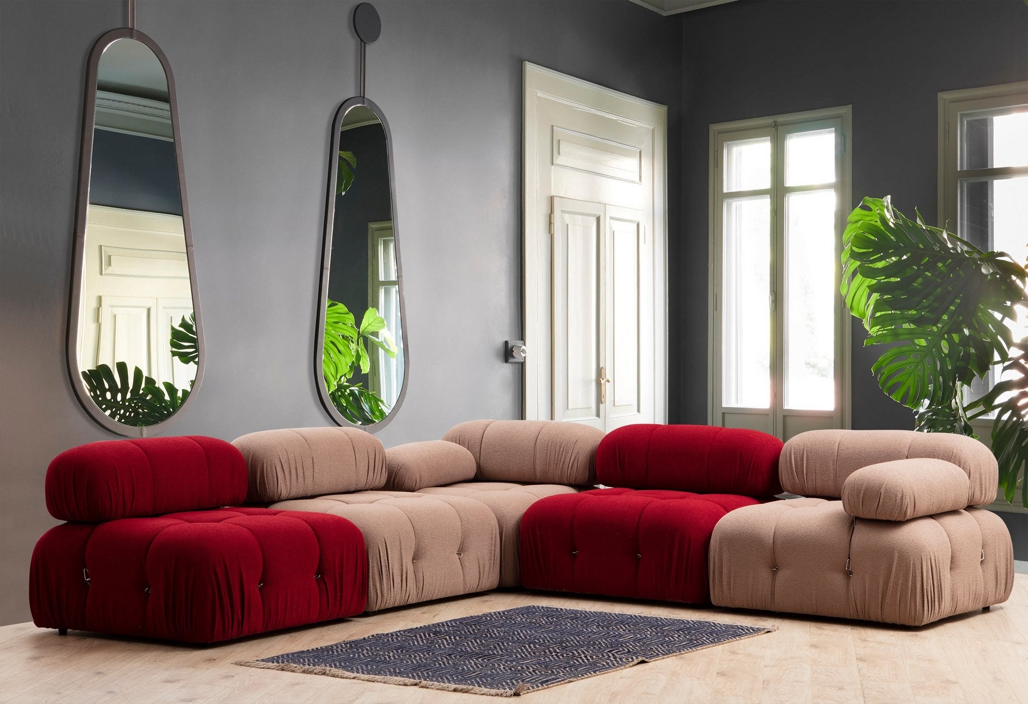 Sofá elegante de 1 lugar, vermelho, 95x95x75 cm | Estrutura em madeira de faia e aglomerado, 100% poliéster, encosto removível, almofada de espuma macia | Perfeito para hotéis e entretenimento