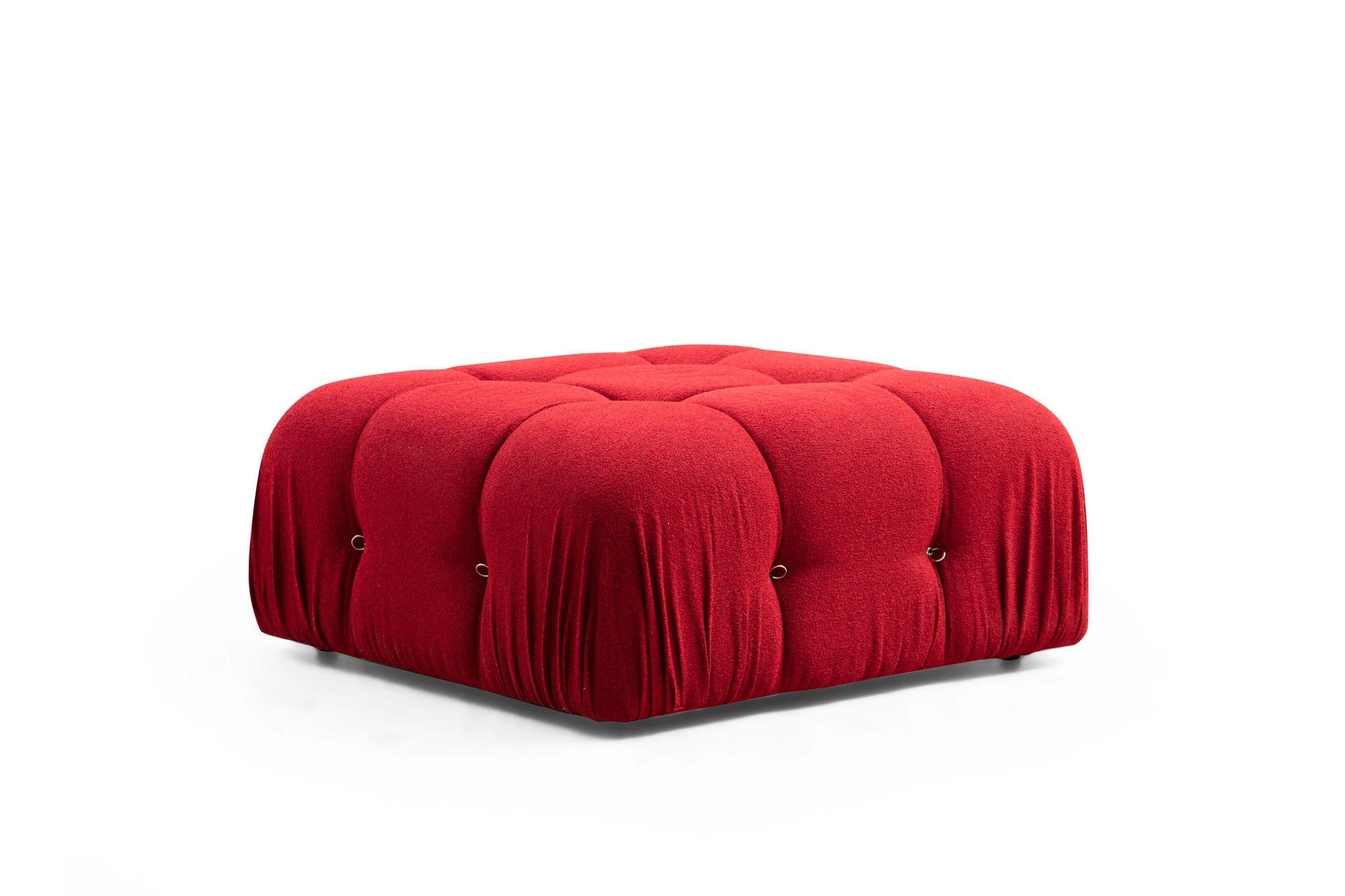 Elegante Toffet Vermelho, 95x95x45 cm, Estrutura em Madeira de Faia e Aglomerado, 100% Poliéster, Espuma 28 DNS, Lavável a Seco, Personalizável, Perfeito para Hotéis e Espaços Modernos