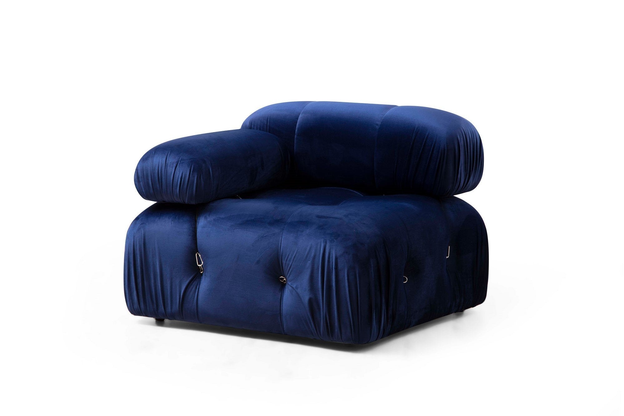 Sofá elegante de 1 lugar, azul, 95x95x75 cm | Estrutura em madeira de faia e aglomerado, 100% poliéster, encosto e braço removíveis | Perfeito para espaços modernos