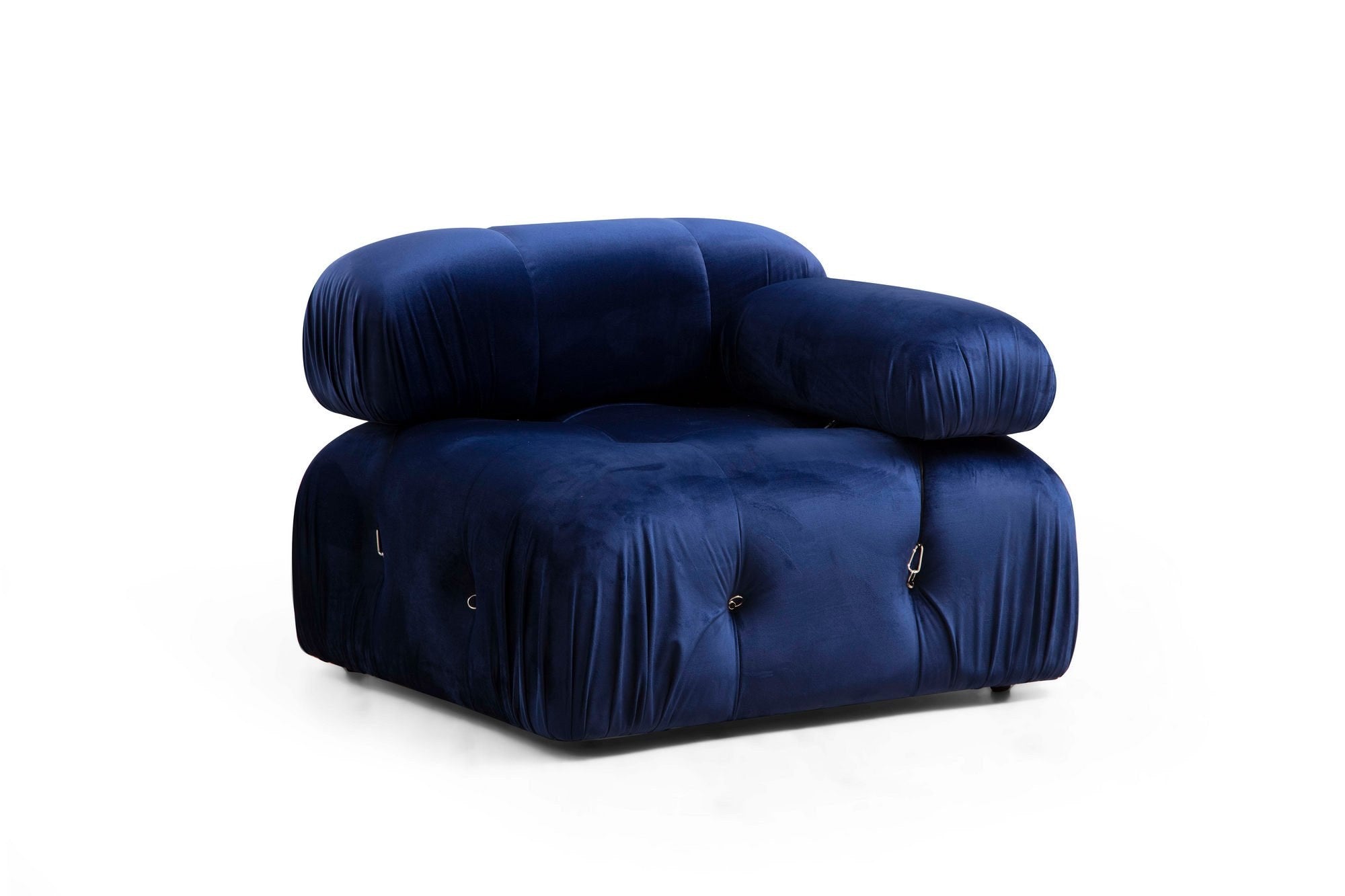 Sofá elegante de 1 lugar, azul, 95x95x75 cm | Estrutura em madeira de faia e aglomerado, 100% poliéster, encosto e braço removíveis | Perfeito para espaços modernos