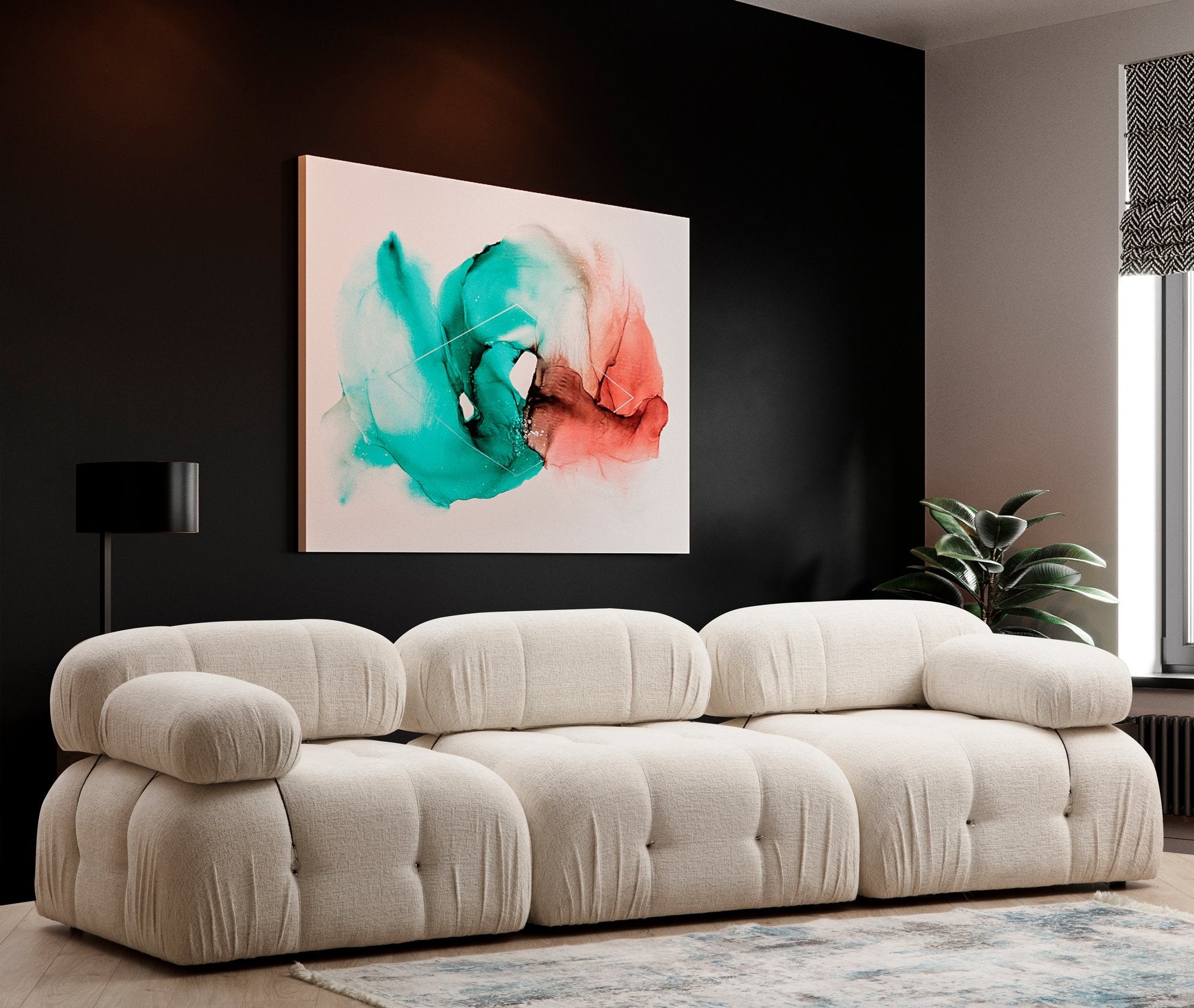Sofá elegante de 1 lugar, cor creme, 95x95x75 cm | Estrutura em madeira de faia e aglomerado, 100% poliéster, encosto e braço removíveis | Perfeito para decoração escandinava e hoteleira