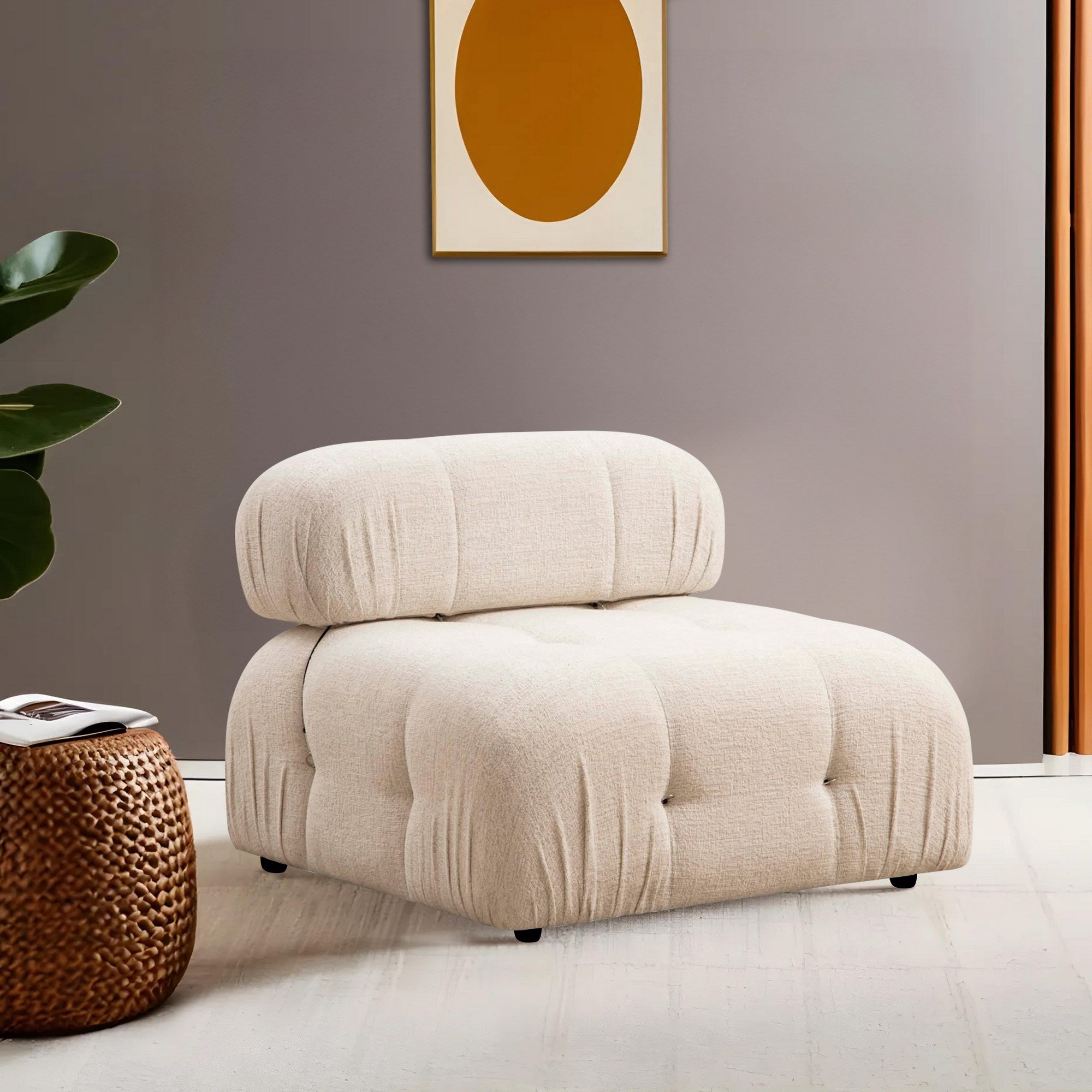 Sofá elegante de 1 lugar, creme, 95 x 95 x 75 cm | Estrutura em madeira de faia, 100% poliéster, encosto removível, espuma macia | Perfeito para decoração escandinava e hoteleira