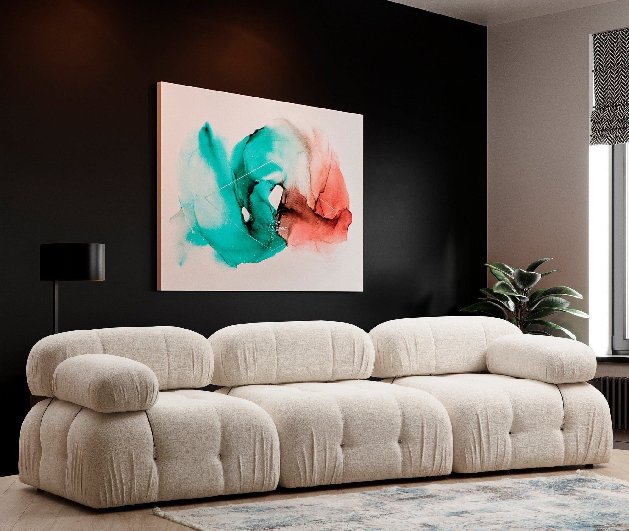 Sofá elegante de 1 lugar, creme, 95 x 95 x 75 cm | Estrutura em madeira de faia, 100% poliéster, encosto removível, espuma macia | Perfeito para decoração escandinava e hoteleira