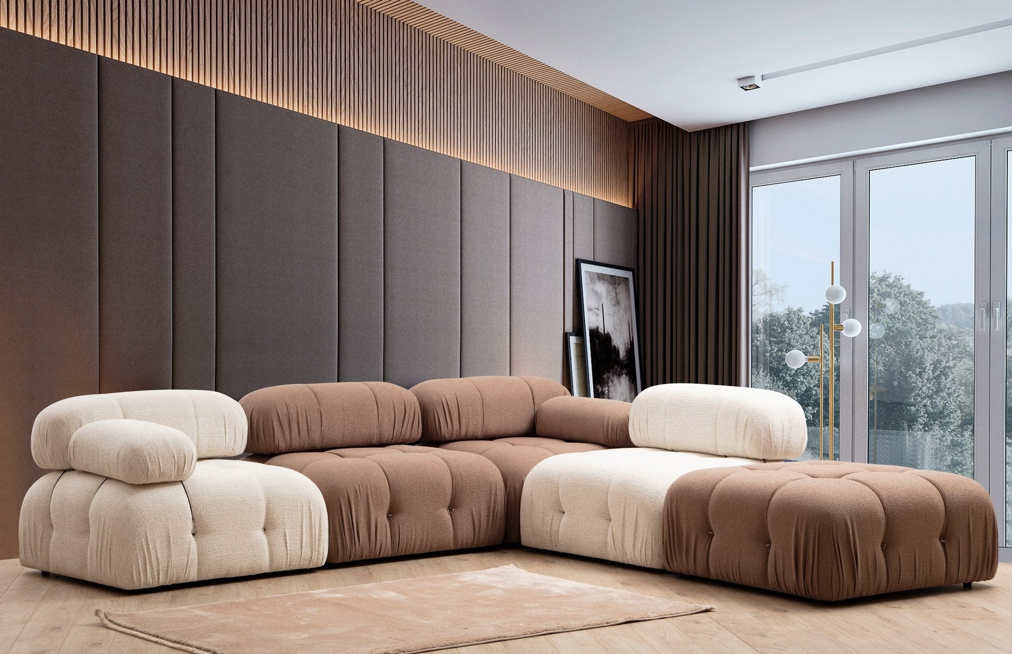 Sofá elegante de 1 lugar, cor creme, 95x95x75 cm | Estrutura em madeira de faia e aglomerado, 100% poliéster, encosto e braço removíveis | Perfeito para decoração escandinava e hoteleira