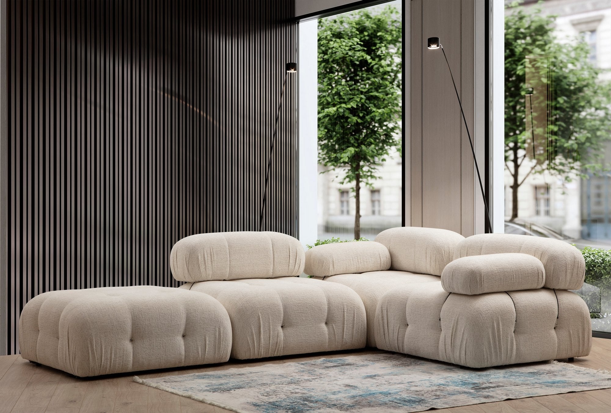 Sofá elegante de 1 lugar, cor creme, 95x95x75 cm | Estrutura em madeira de faia e aglomerado, 100% poliéster, encosto e braço removíveis | Perfeito para decoração escandinava e hoteleira