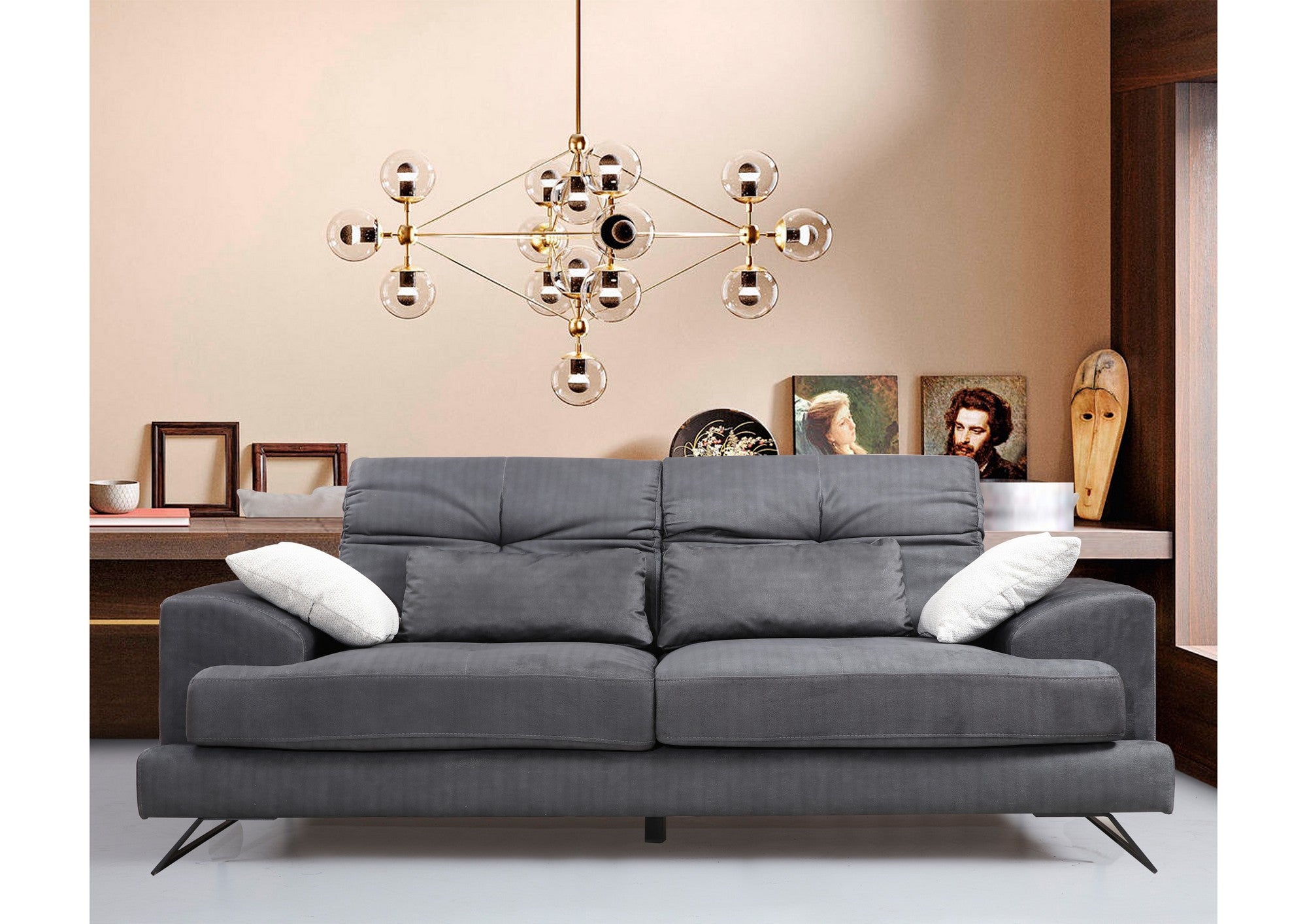 Sofá elegante de 2 lugares, antracite, 185 x 92 x 79 cm | Estrutura em madeira de faia, encosto ajustável, almofadas de espuma macia | Design industrial moderno, tecido lavável a seco