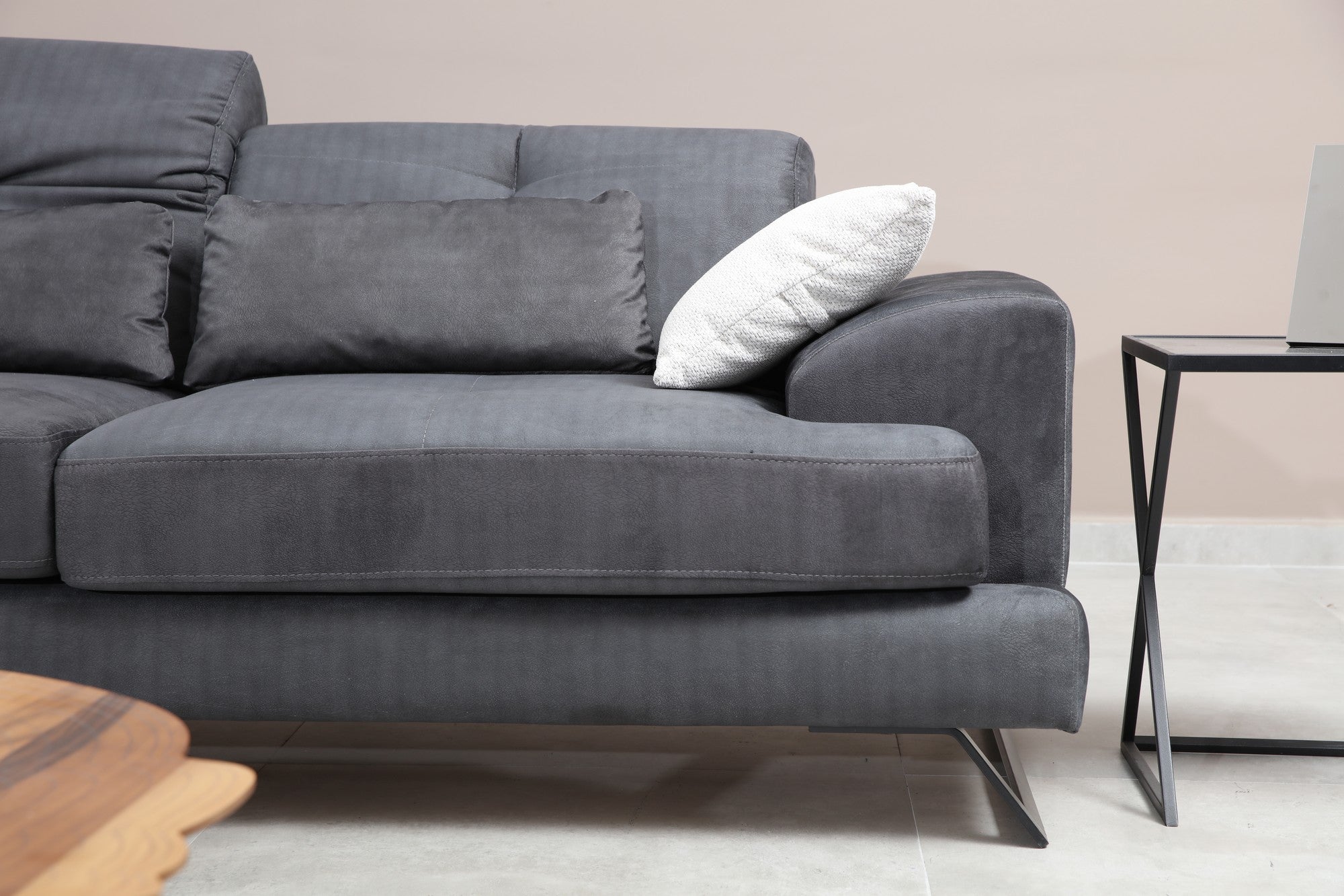 Sofá elegante de 2 lugares, antracite, 185 x 92 x 79 cm | Estrutura em madeira de faia, encosto ajustável, almofadas de espuma macia | Design industrial moderno, tecido lavável a seco