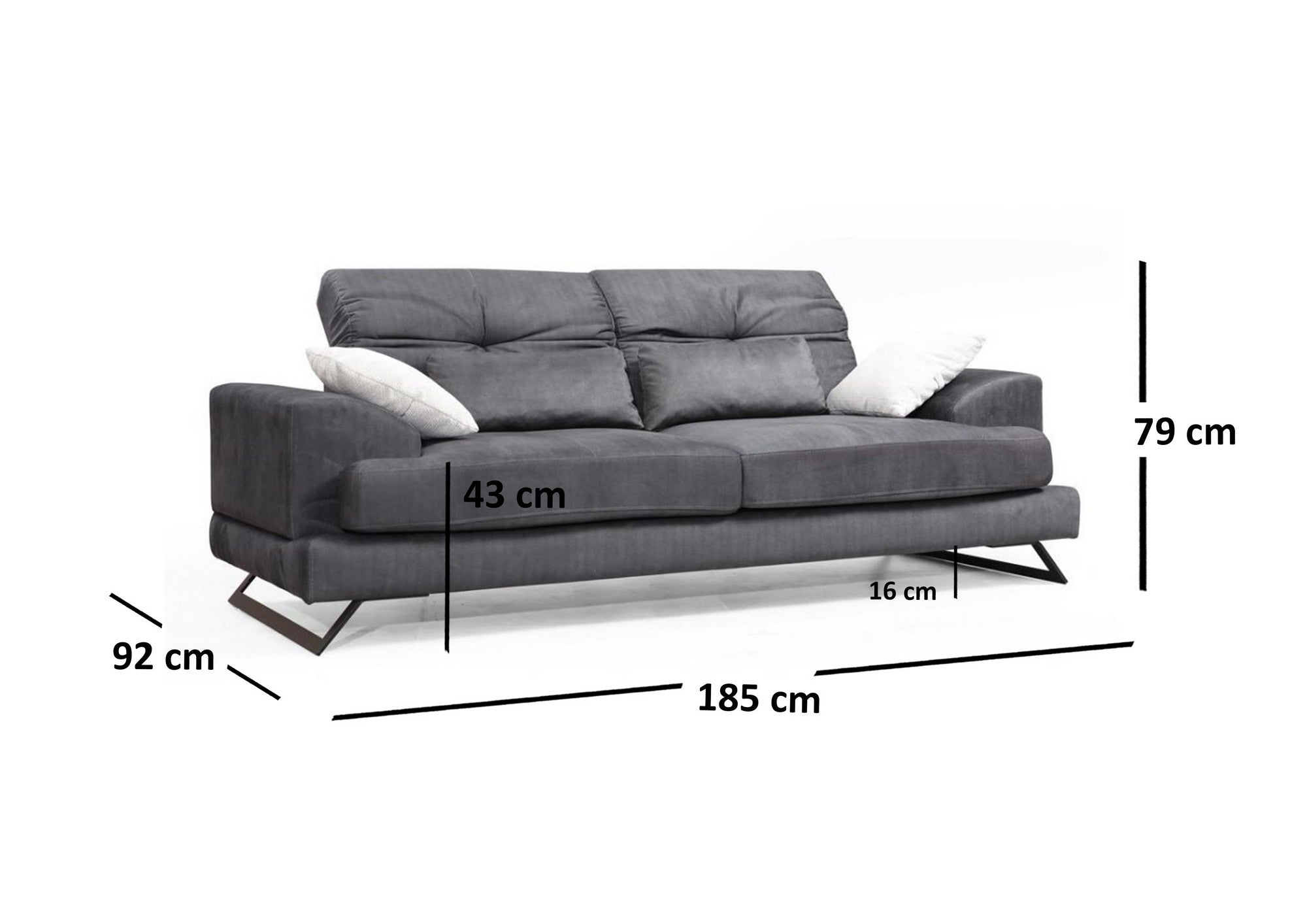 Sofá elegante de 2 lugares, antracite, 185 x 92 x 79 cm | Estrutura em madeira de faia, encosto ajustável, almofadas de espuma macia | Design industrial moderno, tecido lavável a seco