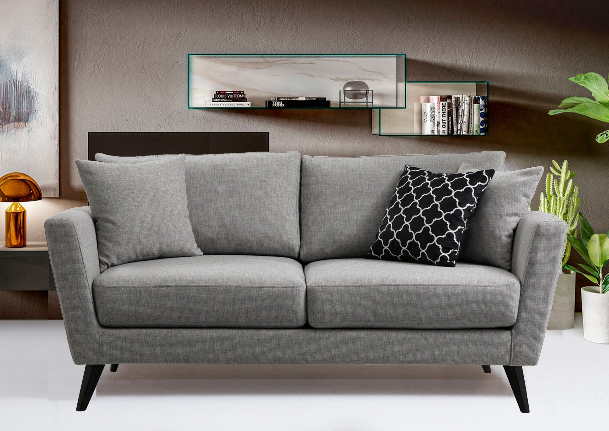 Sofá elegante de 2 lugares, cinza, 170 x 94 x 88 cm | Estrutura em madeira de faia, 100% poliéster, almofadas de espuma macia | Perfeito para espaços modernos e industriais