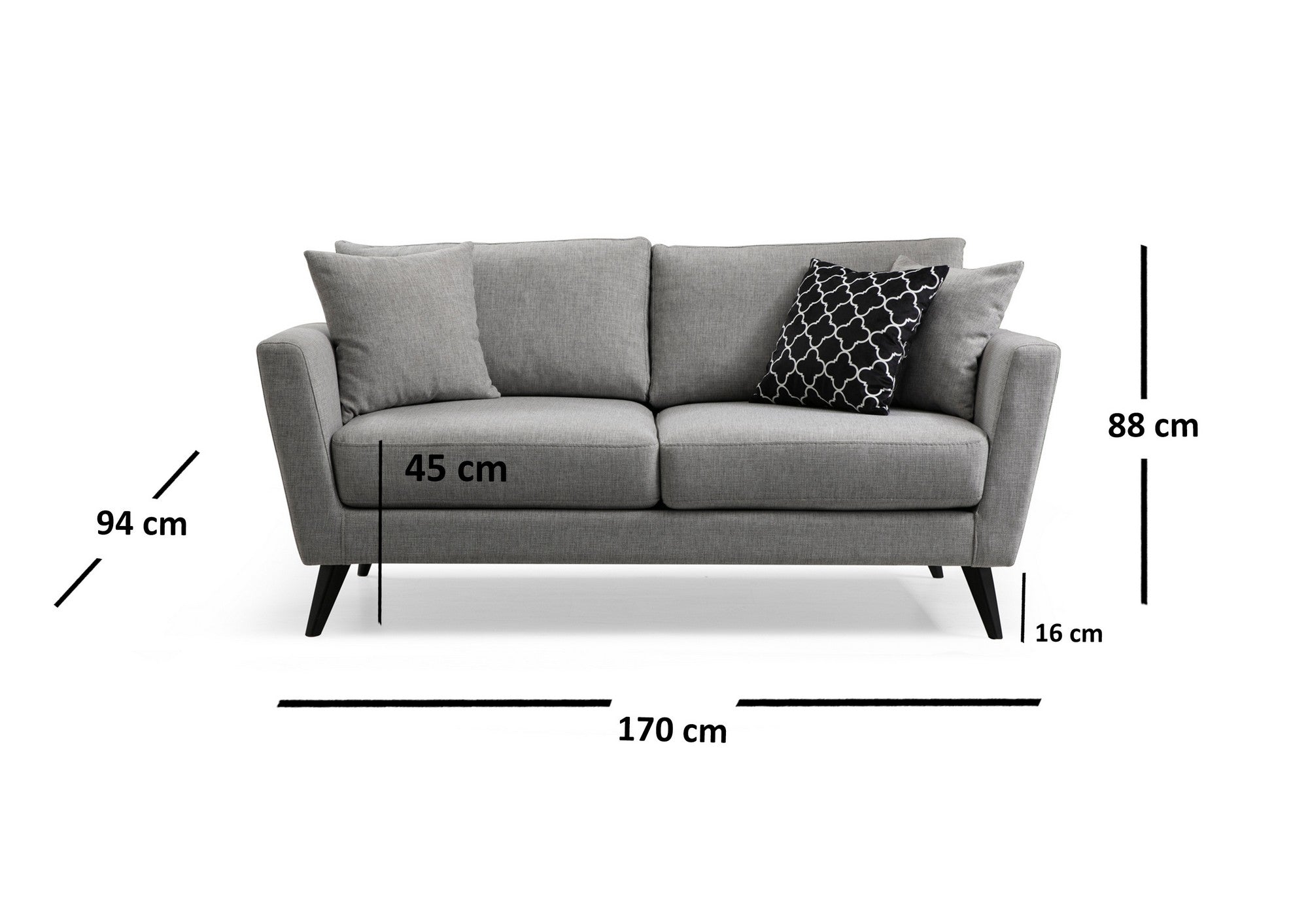 Sofá elegante de 2 lugares, cinza, 170 x 94 x 88 cm | Estrutura em madeira de faia, 100% poliéster, almofadas de espuma macia | Perfeito para espaços modernos e industriais