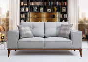 Sofá-cama elegante de 2 lugares, poliéster cinza, 184 x 91 x 85 cm | Estrutura em madeira de faia, pernas em nogueira, almofadas confortáveis de espuma | Perfeito para espaços modernos