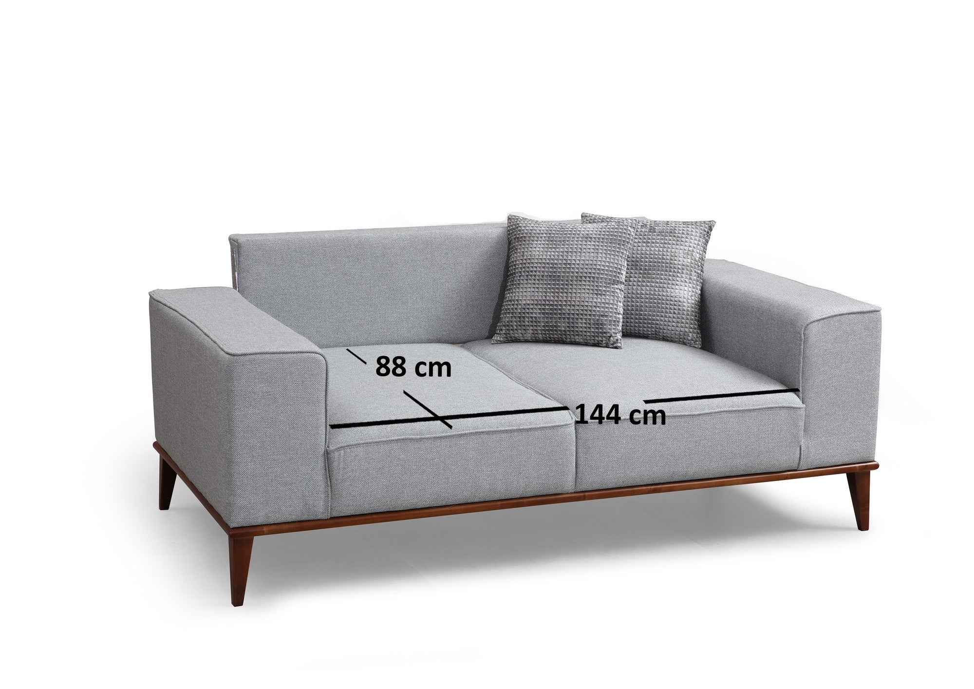 Sofá-cama elegante de 2 lugares, poliéster cinza, 184 x 91 x 85 cm | Estrutura em madeira de faia, pernas em nogueira, almofadas confortáveis de espuma | Perfeito para espaços modernos