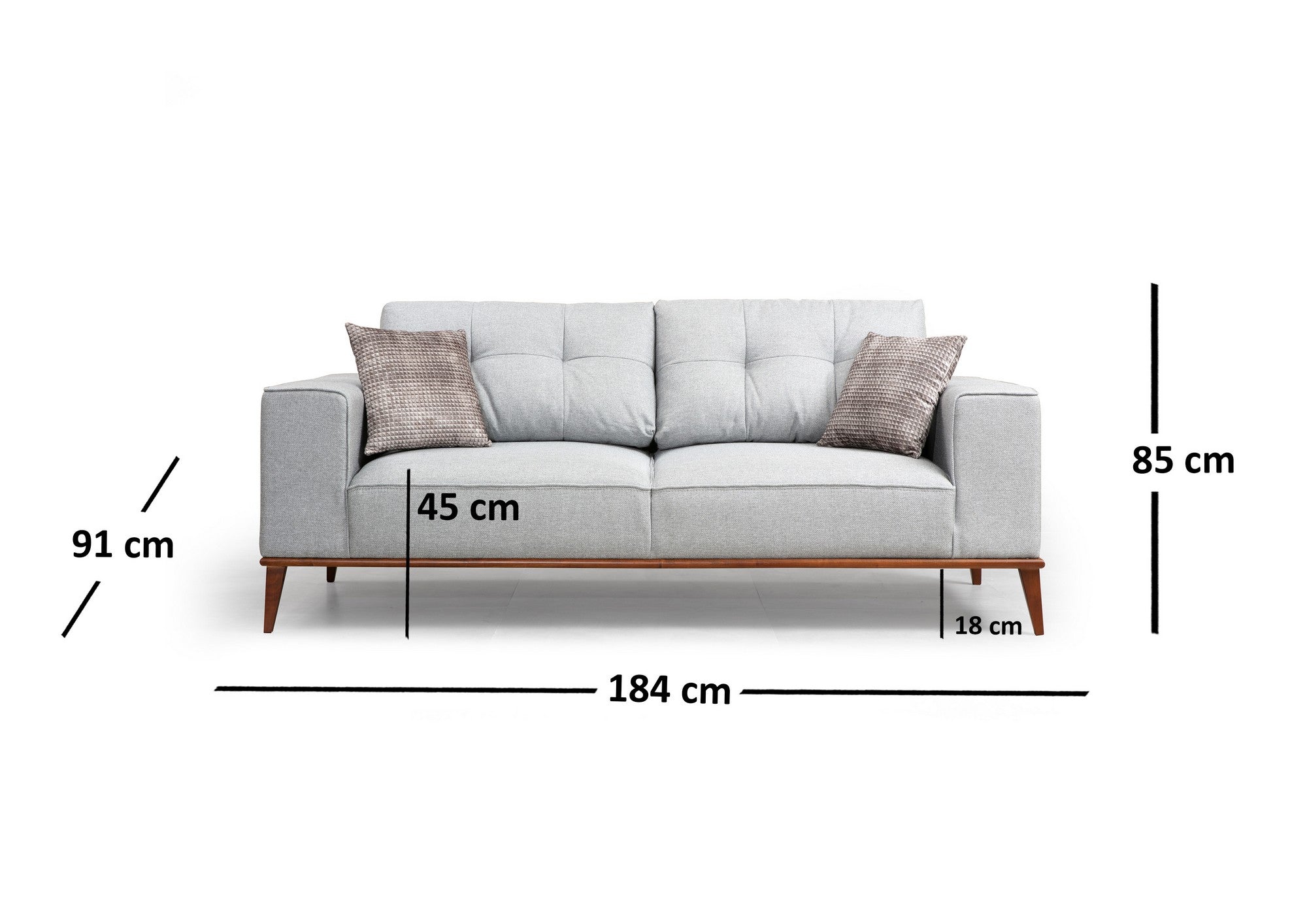 Sofá-cama elegante de 2 lugares, poliéster cinza, 184 x 91 x 85 cm | Estrutura em madeira de faia, pernas em nogueira, almofadas confortáveis de espuma | Perfeito para espaços modernos
