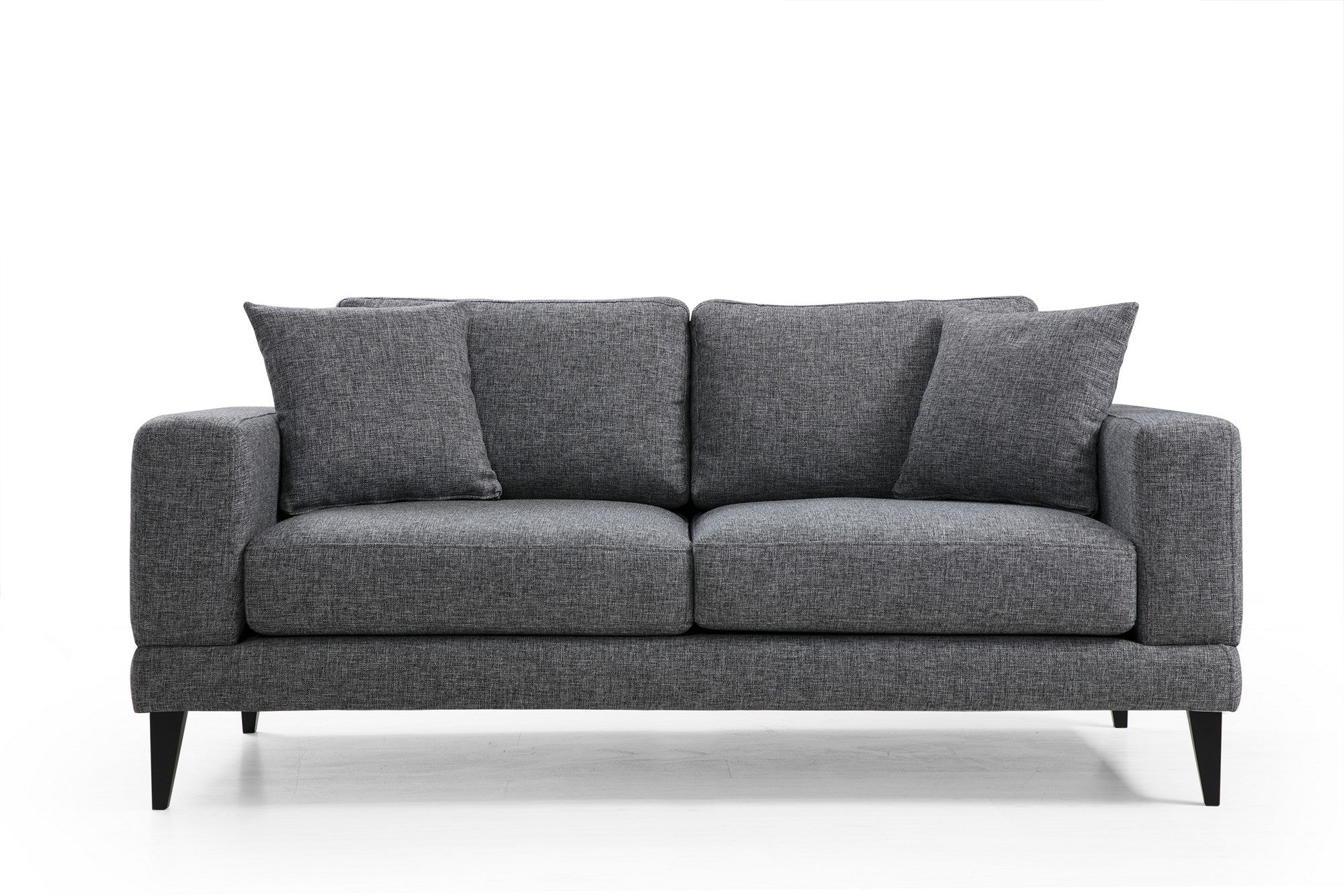Sofá elegante de 2 lugares, cinza escuro, 180 x 90 x 85 cm | Estrutura em madeira de faia, 100% poliéster, almofadas confortáveis de espuma | Perfeito para espaços modernos e industriais