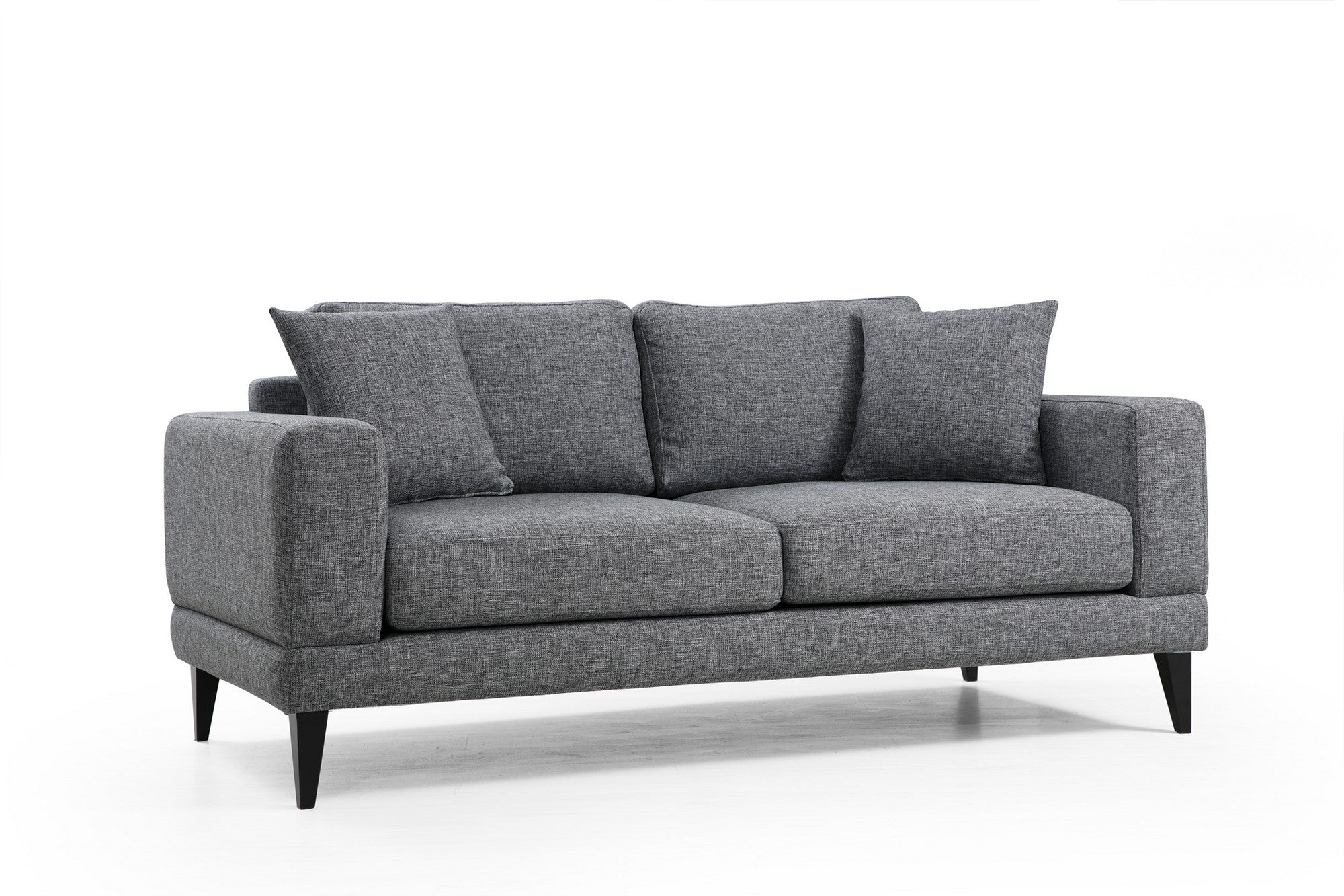 Sofá elegante de 2 lugares, cinza escuro, 180 x 90 x 85 cm | Estrutura em madeira de faia, 100% poliéster, almofadas confortáveis de espuma | Perfeito para espaços modernos e industriais