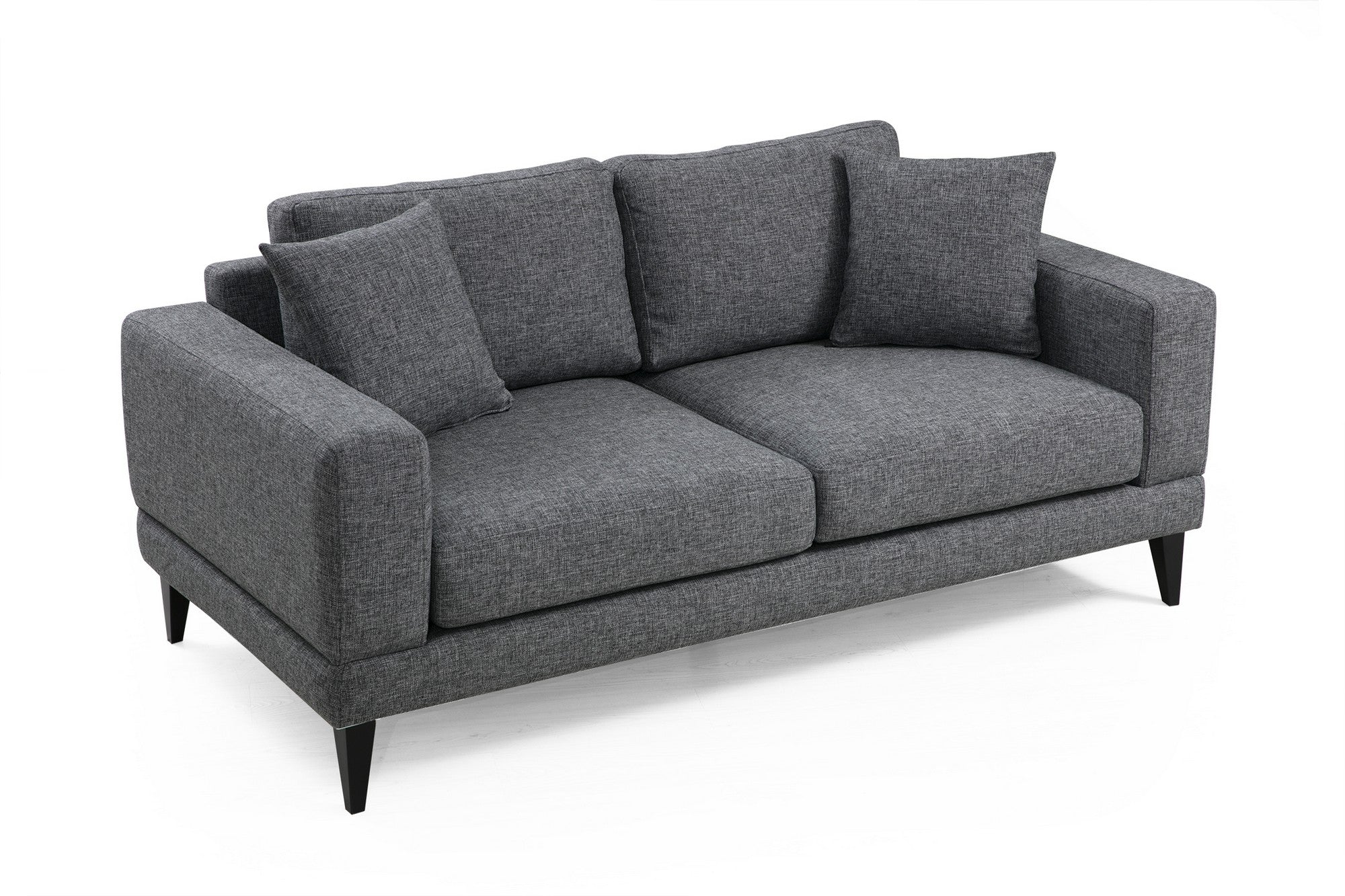 Sofá elegante de 2 lugares, cinza escuro, 180 x 90 x 85 cm | Estrutura em madeira de faia, 100% poliéster, almofadas confortáveis de espuma | Perfeito para espaços modernos e industriais