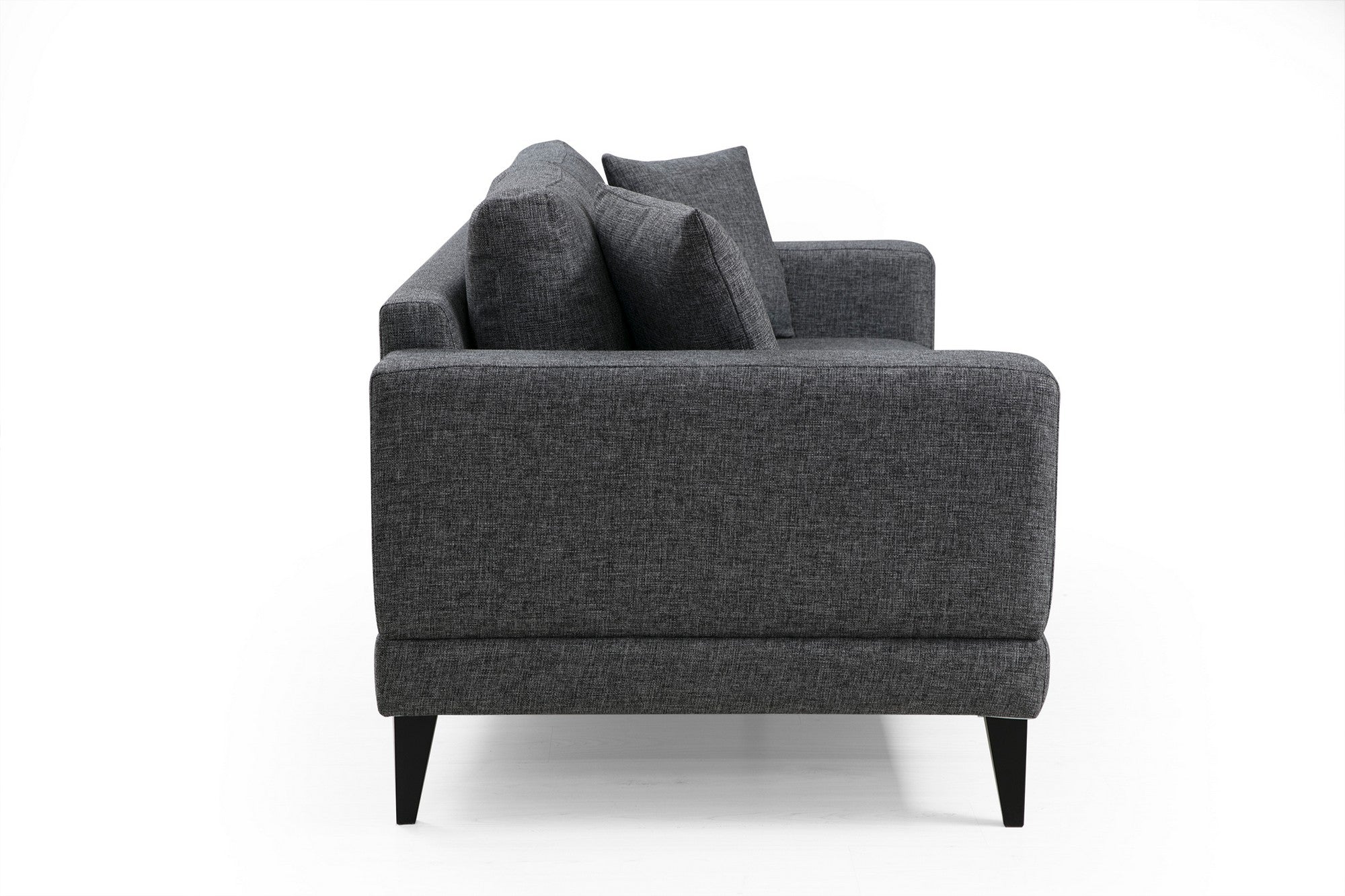 Sofá elegante de 2 lugares, cinza escuro, 180 x 90 x 85 cm | Estrutura em madeira de faia, 100% poliéster, almofadas confortáveis de espuma | Perfeito para espaços modernos e industriais