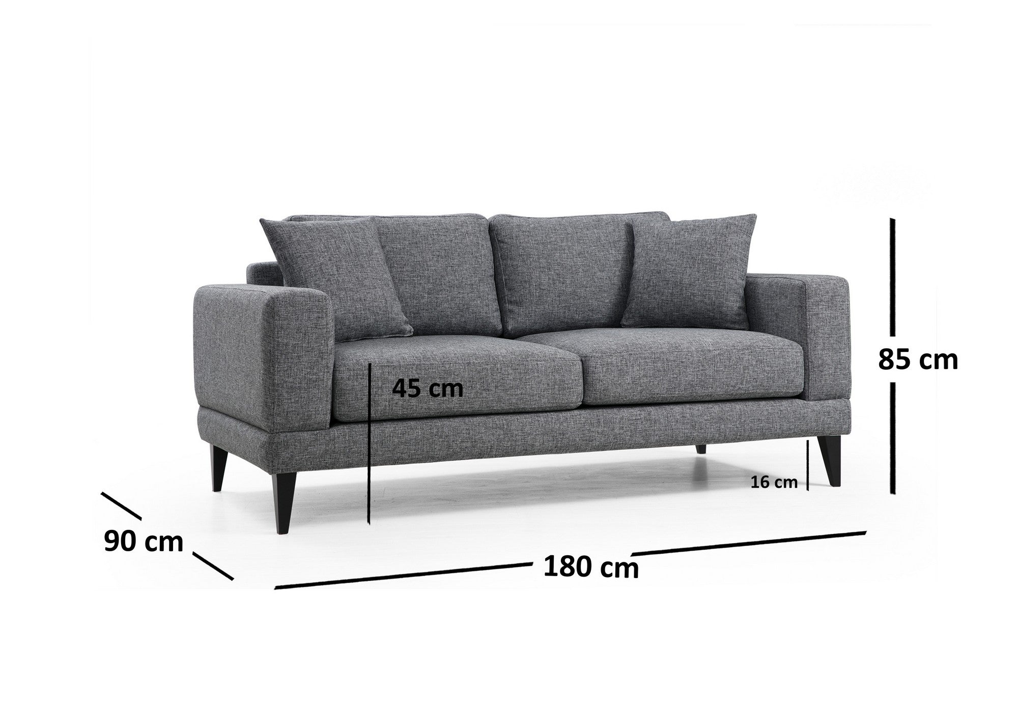 Sofá elegante de 2 lugares, cinza escuro, 180 x 90 x 85 cm | Estrutura em madeira de faia, 100% poliéster, almofadas confortáveis de espuma | Perfeito para espaços modernos e industriais