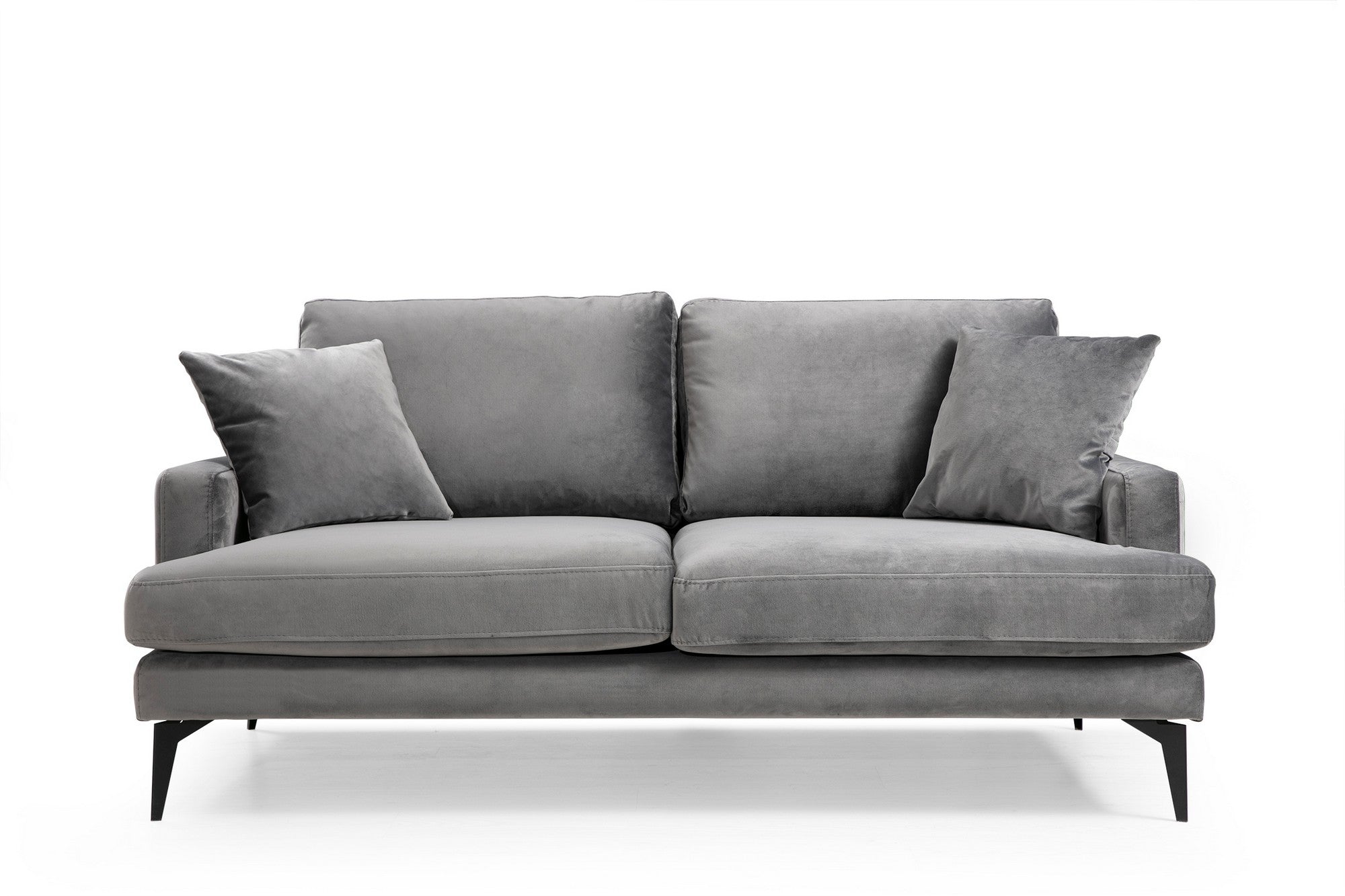 Sofá elegante de 2 lugares, cinza, 175 x 90 x 88 cm | Estrutura em madeira de faia e aglomerado, tecido de poliéster macio, pernas de metal preto fosco | Perfeito para espaços modernos