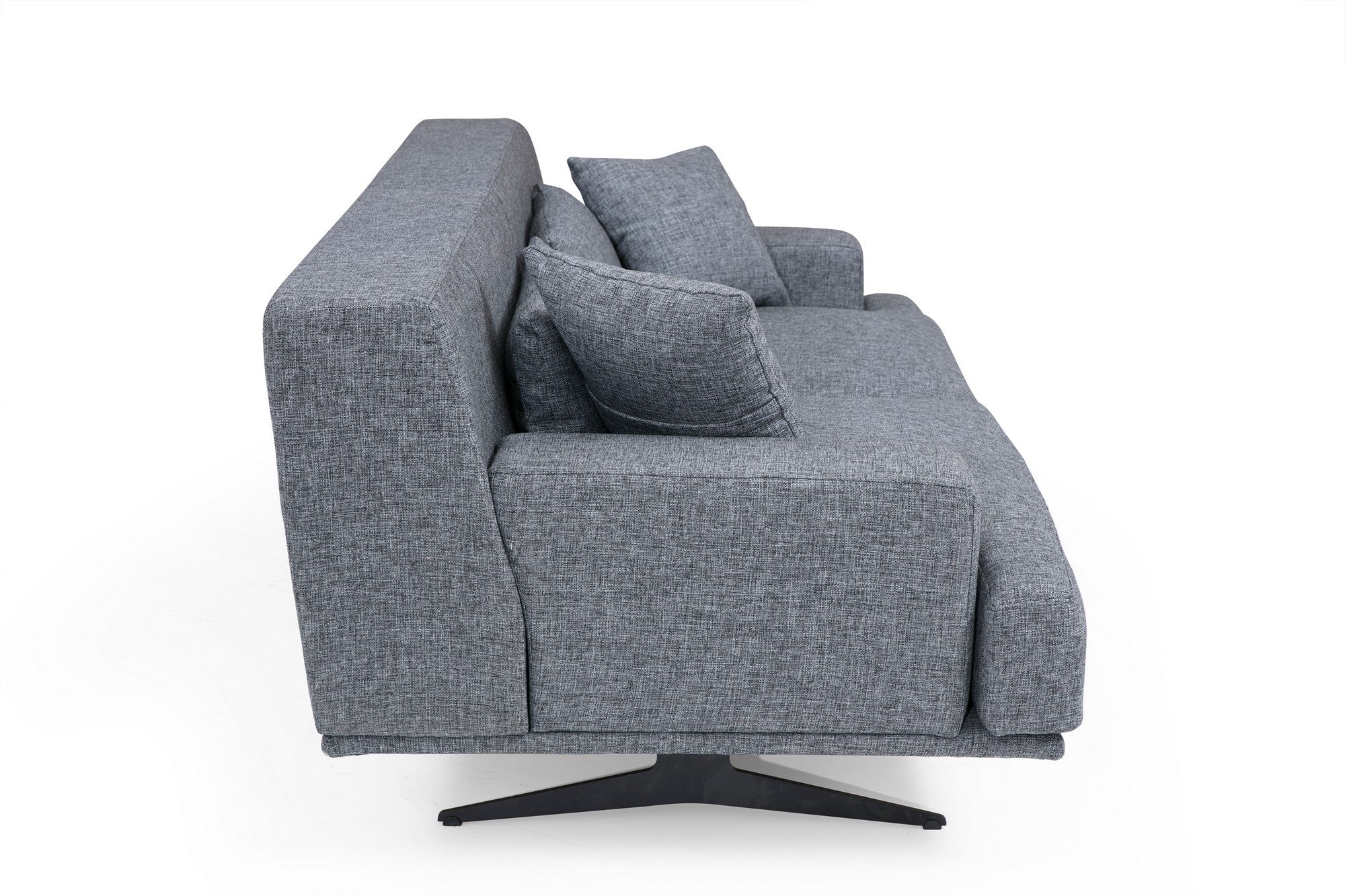 Sofá elegante de 2 lugares, poliéster cinza, 200 x 110 x 80 cm | Estrutura em madeira de faia e aglomerado, pernas em metal preto fosco | Design confortável e moderno para casa e escritório