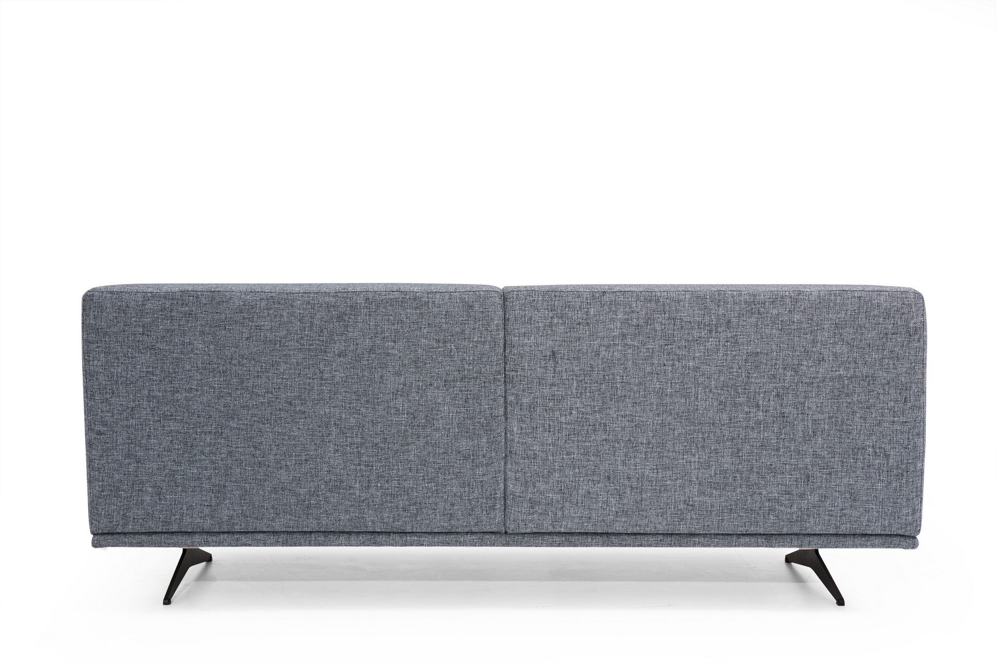 Sofá elegante de 2 lugares, poliéster cinza, 200 x 110 x 80 cm | Estrutura em madeira de faia e aglomerado, pernas em metal preto fosco | Design confortável e moderno para casa e escritório