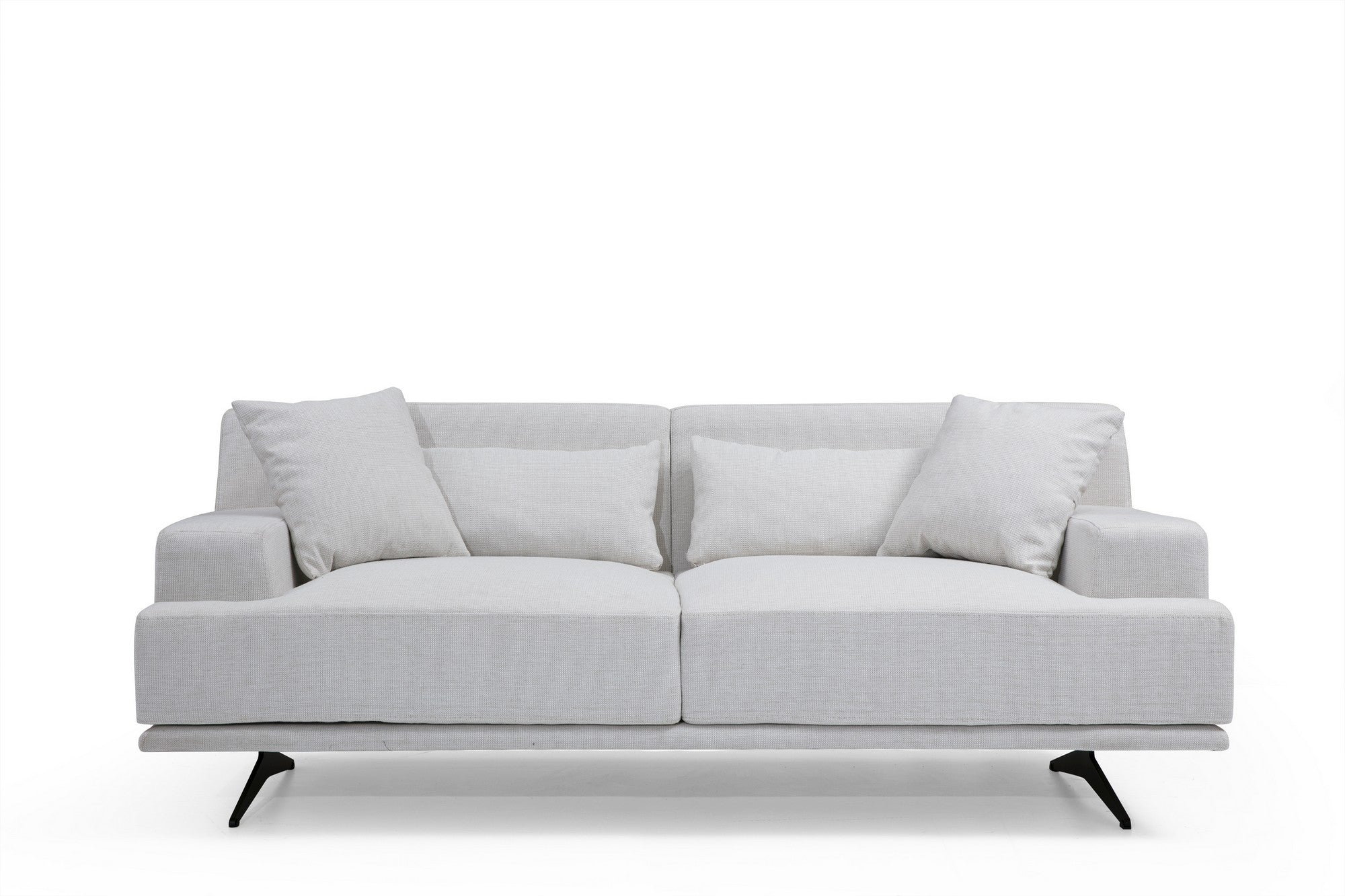 Sofá elegante de 2 lugares, bege, 200 x 110 x 80 cm | Estrutura em madeira de faia, 100% poliéster, espuma cinza macia | Design moderno com pernas de metal preto fosco, perfeito para casa e escritório