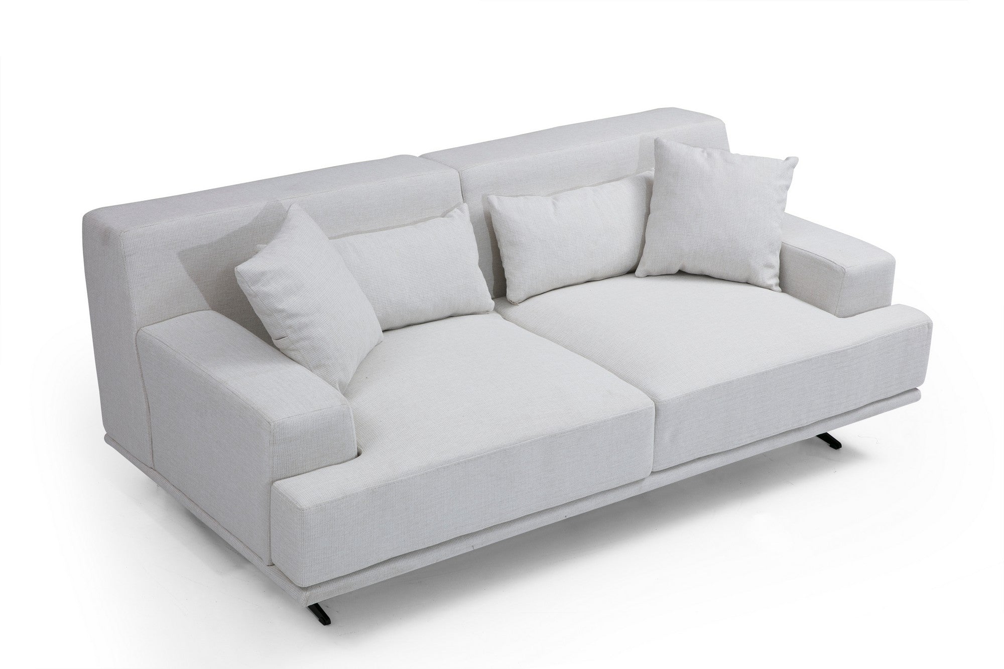 Sofá elegante de 2 lugares, bege, 200 x 110 x 80 cm | Estrutura em madeira de faia, 100% poliéster, espuma cinza macia | Design moderno com pernas de metal preto fosco, perfeito para casa e escritório