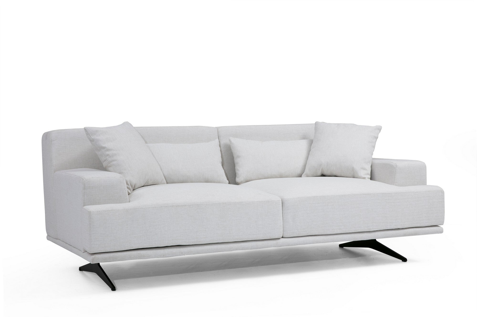 Sofá elegante de 2 lugares, bege, 200 x 110 x 80 cm | Estrutura em madeira de faia, 100% poliéster, espuma cinza macia | Design moderno com pernas de metal preto fosco, perfeito para casa e escritório