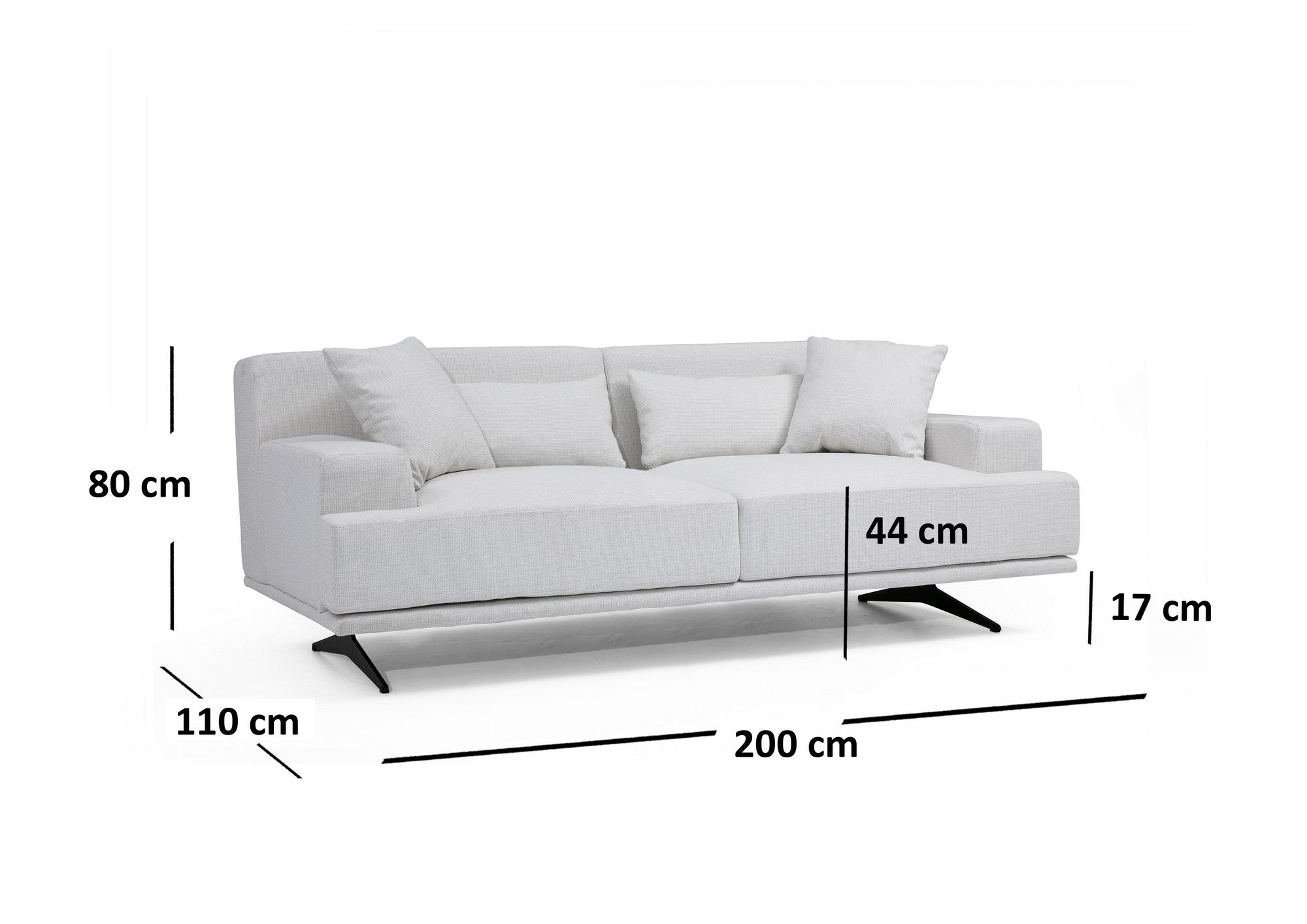 Sofá elegante de 2 lugares, bege, 200 x 110 x 80 cm | Estrutura em madeira de faia, 100% poliéster, espuma cinza macia | Design moderno com pernas de metal preto fosco, perfeito para casa e escritório