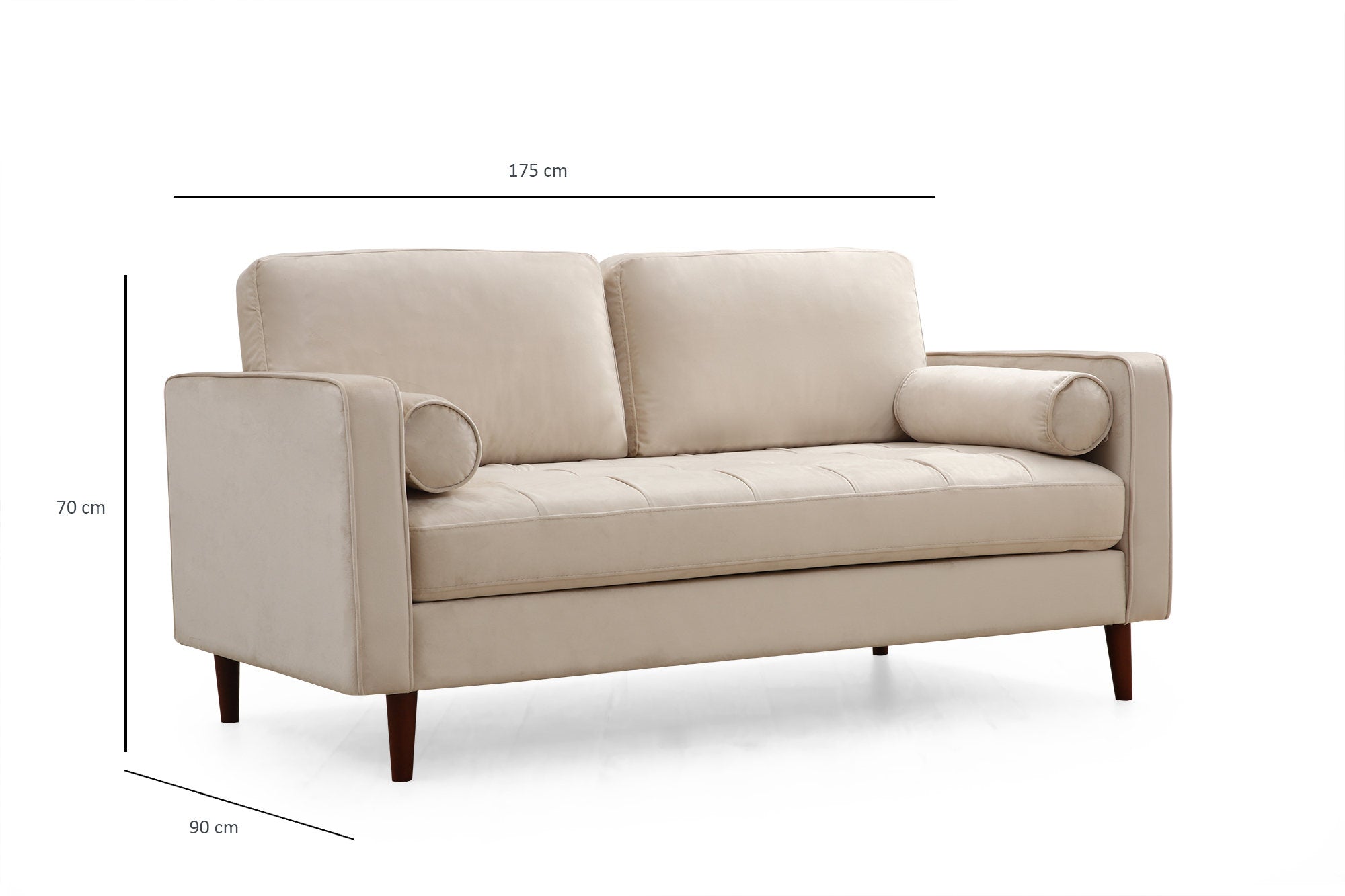 Sofá elegante de 2 lugares, bege, 175 x 90 x 70 cm | Estrutura em madeira de faia e aglomerado, 100% poliéster, inclui 2 almofadas | Design escandinavo para uma vida moderna