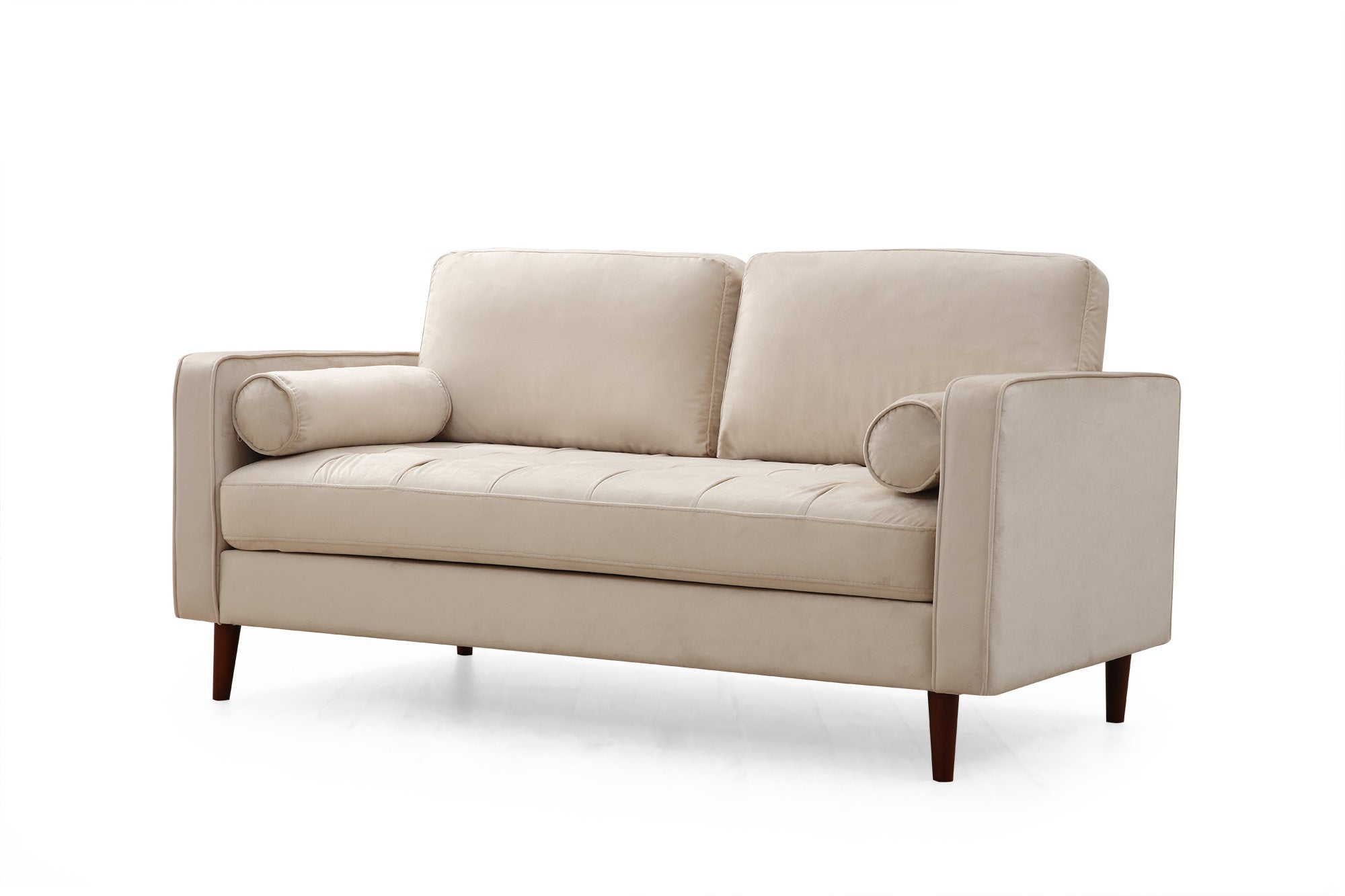 Sofá elegante de 2 lugares, bege, 175 x 90 x 70 cm | Estrutura em madeira de faia e aglomerado, 100% poliéster, inclui 2 almofadas | Design escandinavo para uma vida moderna