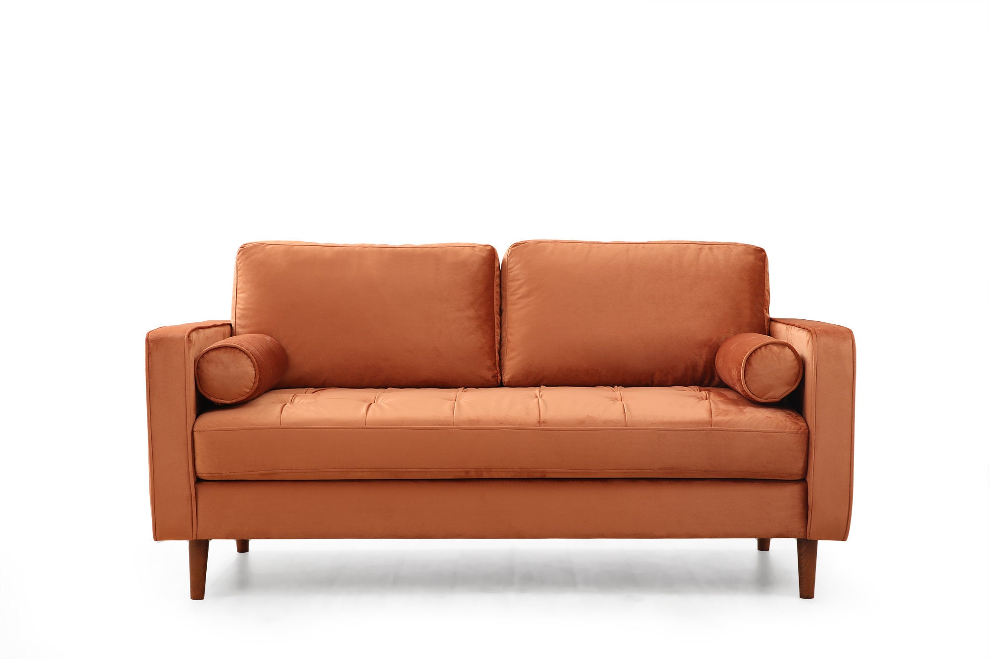 Sofá elegante de 2 lugares, laranja, 175 x 90 x 70 cm | Estrutura em madeira de faia e aglomerado, 100% poliéster, inclui 2 almofadas | Perfeito para espaços modernos