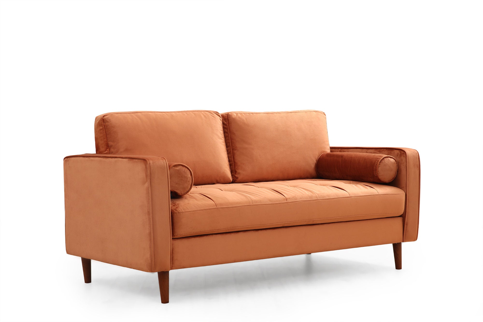 Sofá elegante de 2 lugares, laranja, 175 x 90 x 70 cm | Estrutura em madeira de faia e aglomerado, 100% poliéster, inclui 2 almofadas | Perfeito para espaços modernos