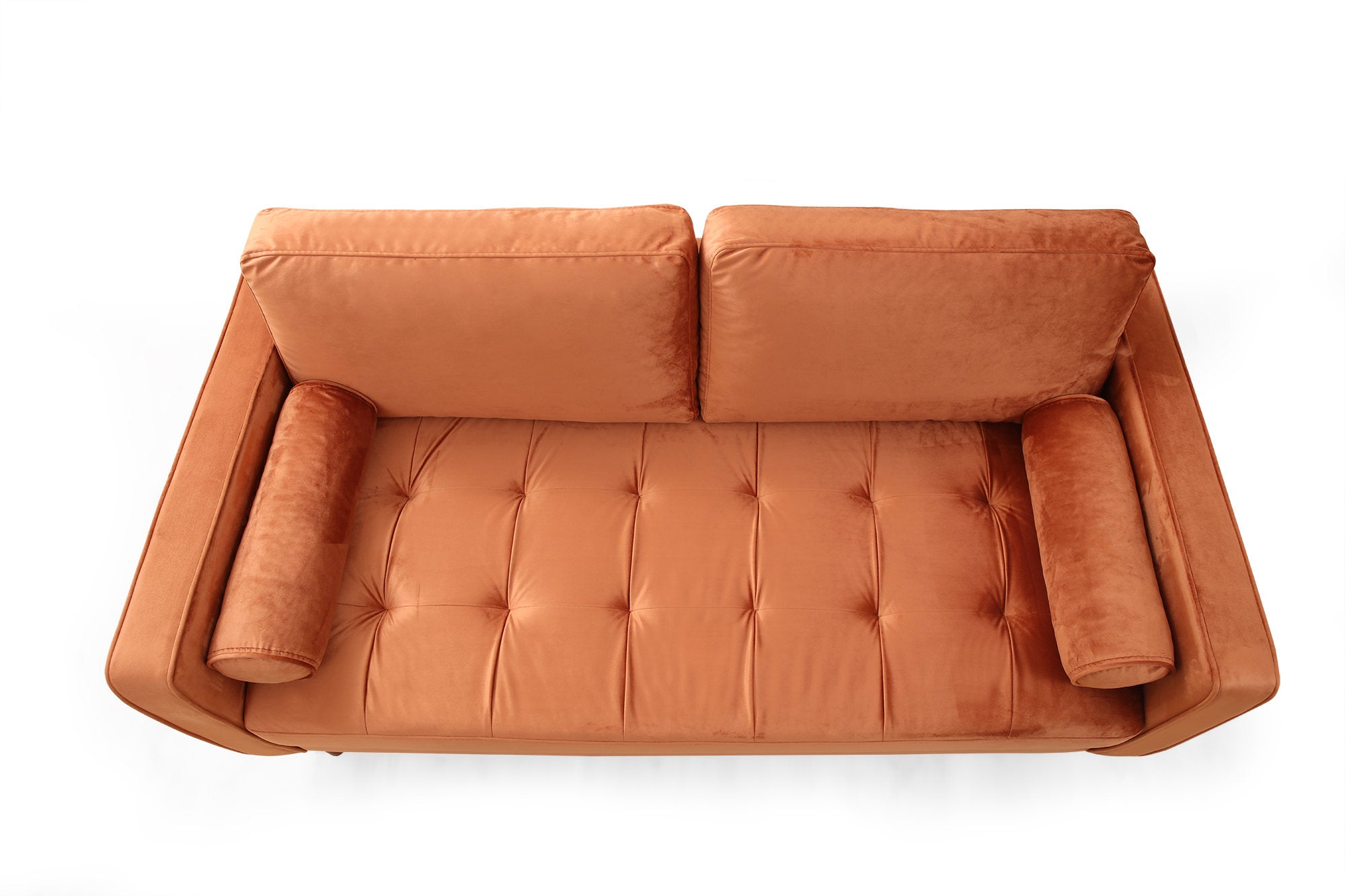 Sofá elegante de 2 lugares, laranja, 175 x 90 x 70 cm | Estrutura em madeira de faia e aglomerado, 100% poliéster, inclui 2 almofadas | Perfeito para espaços modernos