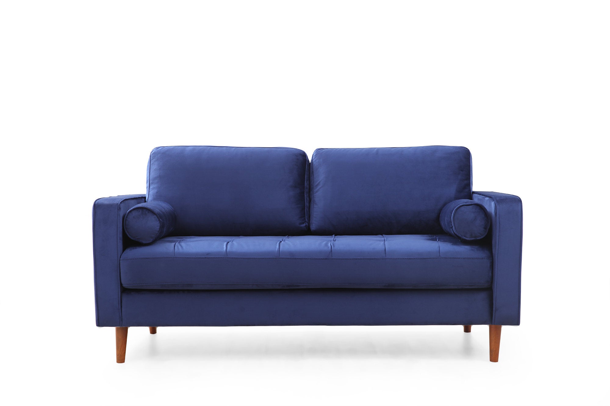 Sofá elegante de 2 lugares, azul-marinho, 175 x 90 x 70 cm | Estrutura em madeira de faia, 100% poliéster, inclui 2 almofadas | Perfeito para espaços modernos