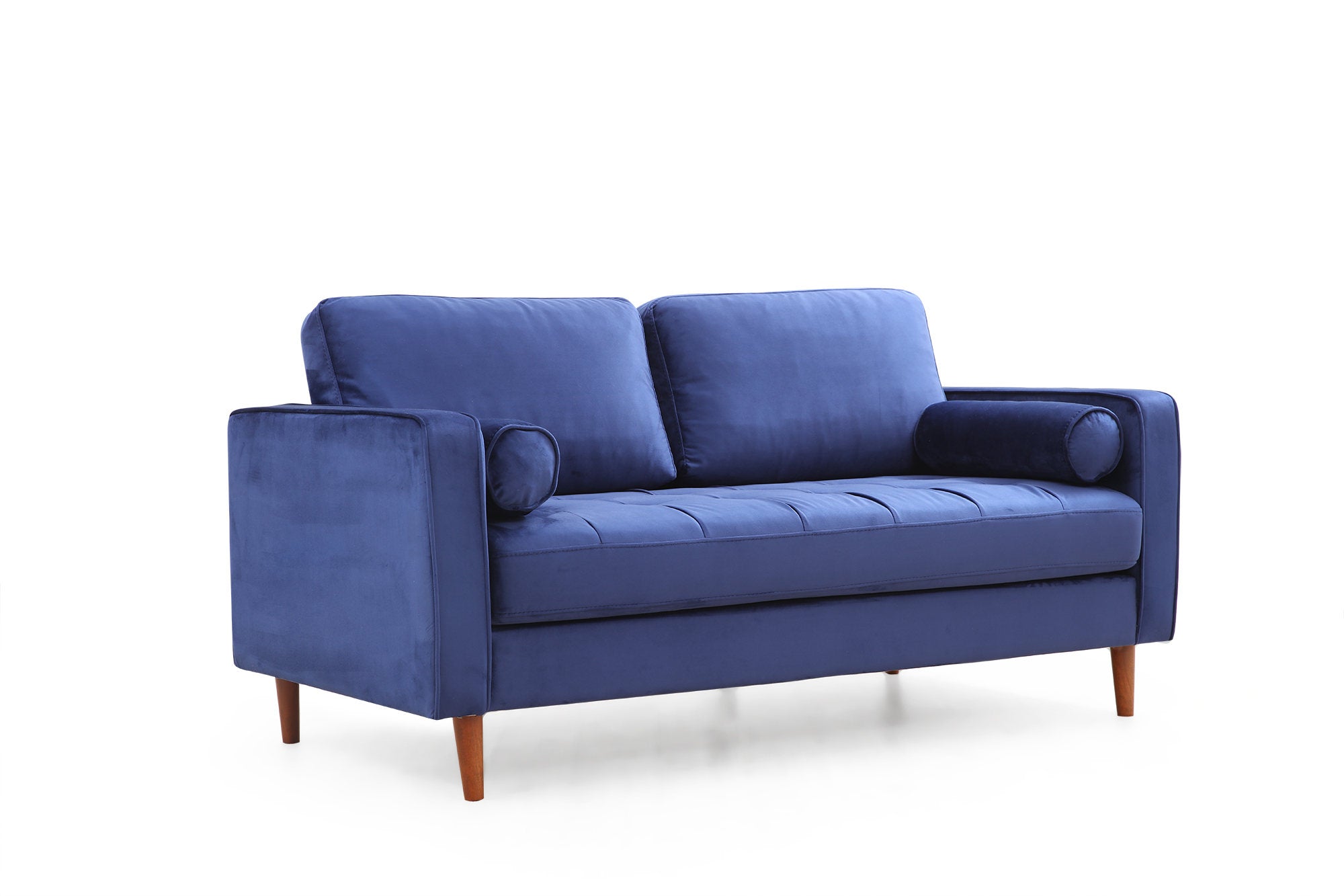 Sofá elegante de 2 lugares, azul-marinho, 175 x 90 x 70 cm | Estrutura em madeira de faia, 100% poliéster, inclui 2 almofadas | Perfeito para espaços modernos