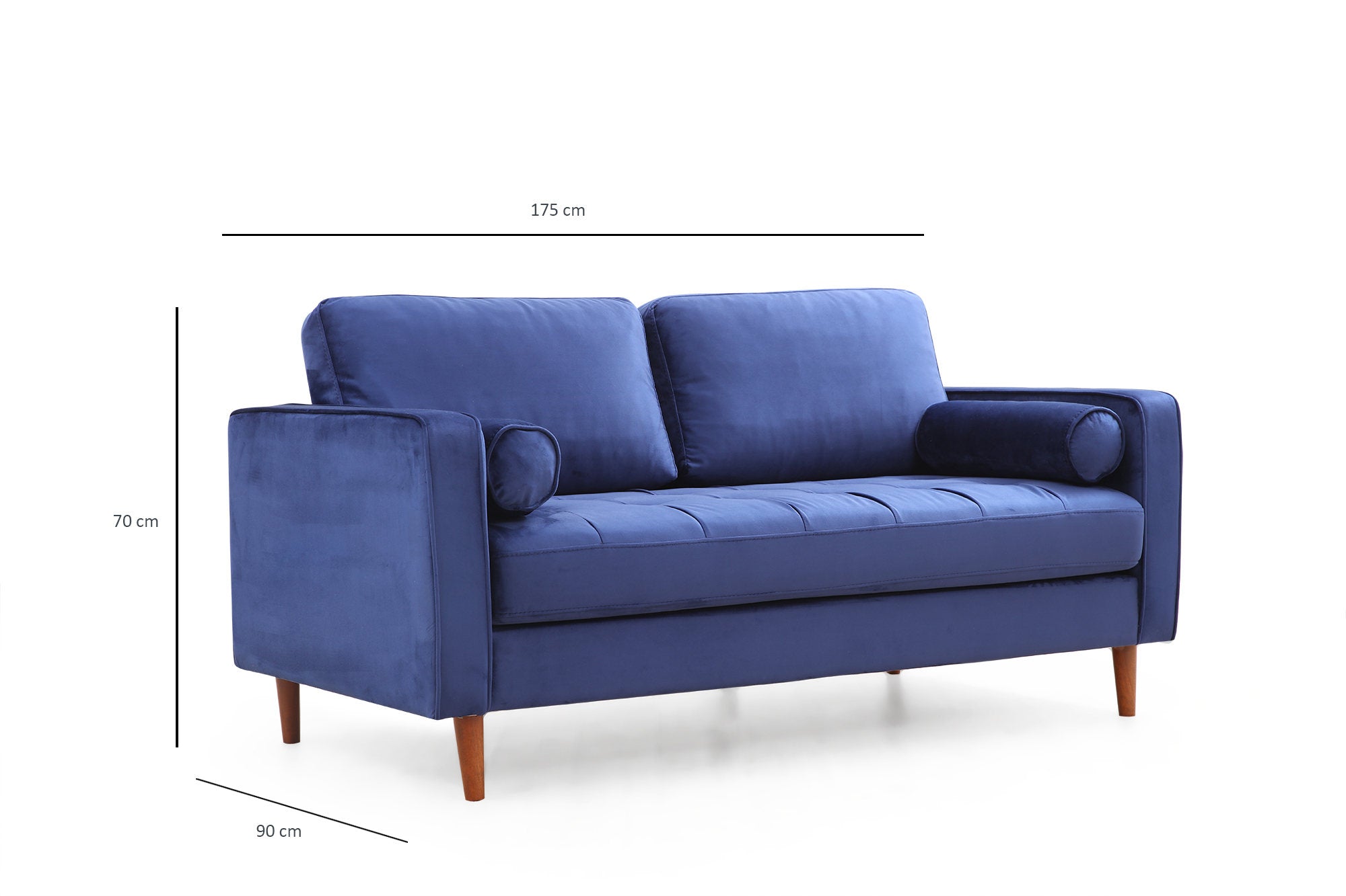 Sofá elegante de 2 lugares, azul-marinho, 175 x 90 x 70 cm | Estrutura em madeira de faia, 100% poliéster, inclui 2 almofadas | Perfeito para espaços modernos