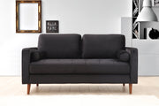 Sofá elegante de 2 lugares, preto e carvalho, 175 x 90 x 70 cm | Estrutura em madeira de faia, 100% poliéster, inclui 2 almofadas | Perfeito para decoração escandinava e hoteleira