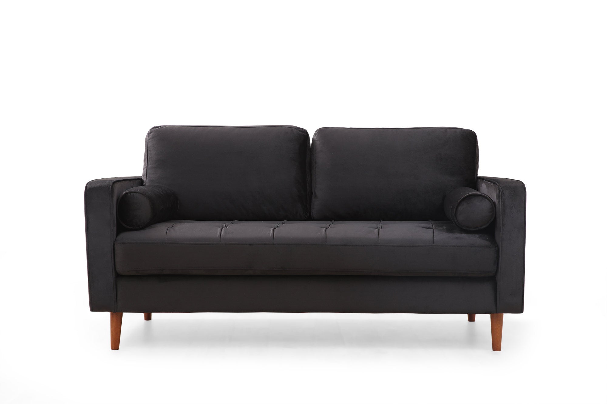 Sofá elegante de 2 lugares, preto e carvalho, 175 x 90 x 70 cm | Estrutura em madeira de faia, 100% poliéster, inclui 2 almofadas | Perfeito para decoração escandinava e hoteleira