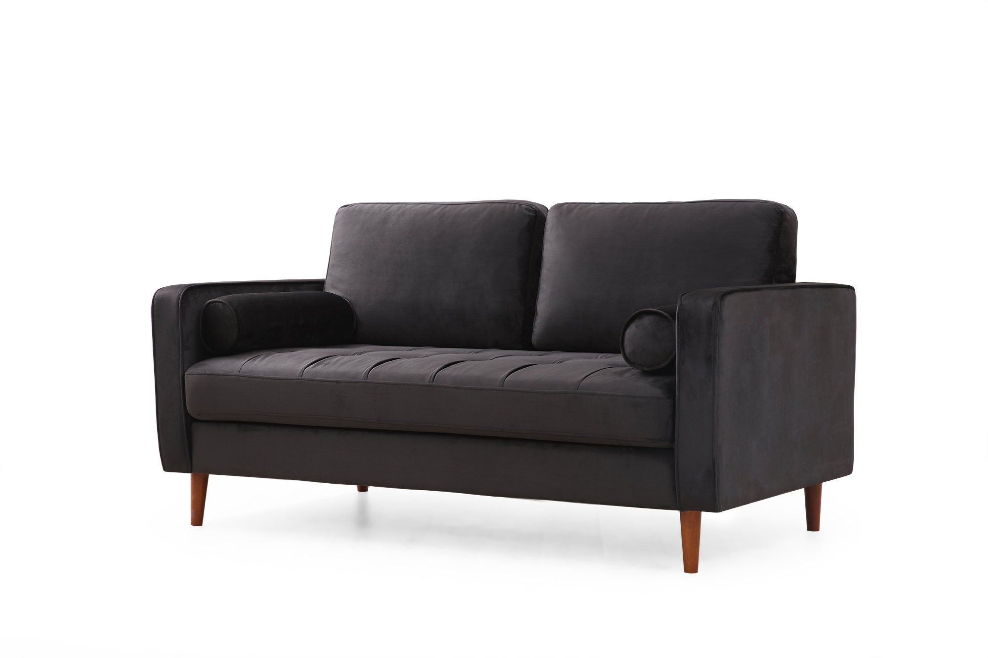 Sofá elegante de 2 lugares, preto e carvalho, 175 x 90 x 70 cm | Estrutura em madeira de faia, 100% poliéster, inclui 2 almofadas | Perfeito para decoração escandinava e hoteleira