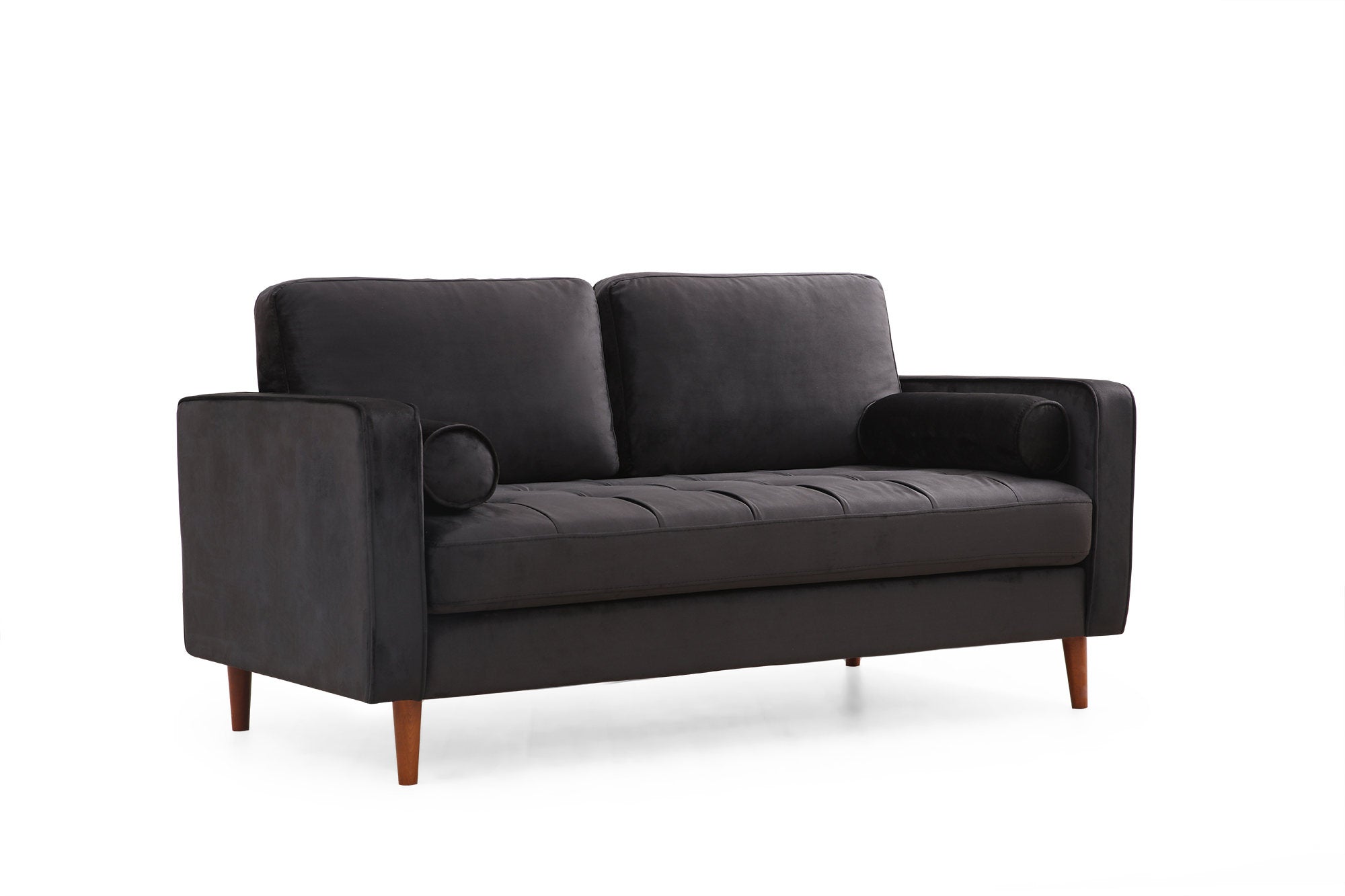 Sofá elegante de 2 lugares, preto e carvalho, 175 x 90 x 70 cm | Estrutura em madeira de faia, 100% poliéster, inclui 2 almofadas | Perfeito para decoração escandinava e hoteleira