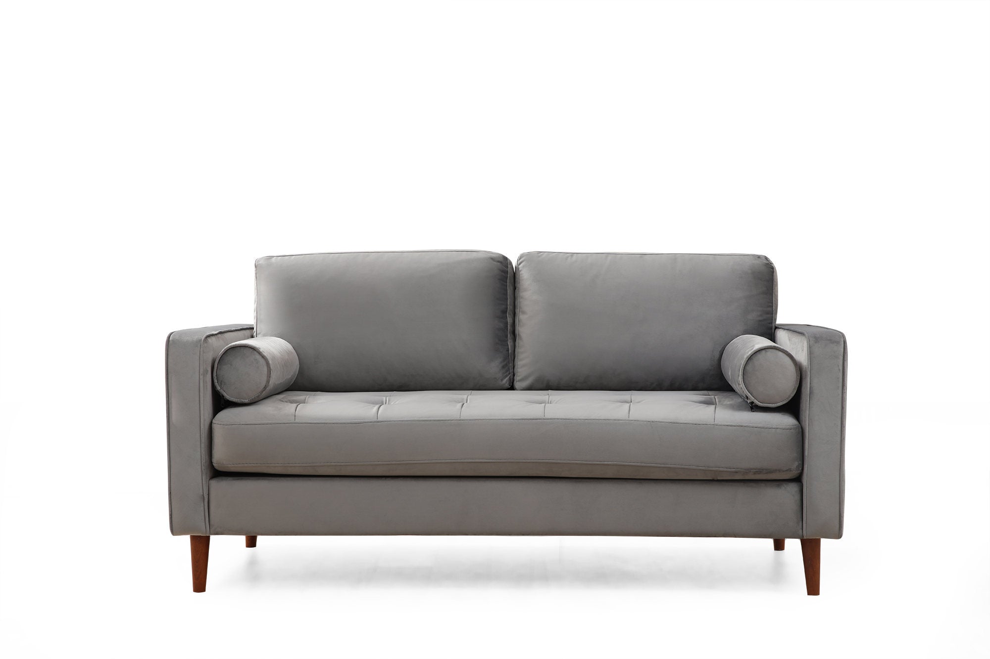 Sofá elegante de 2 lugares, cinza claro, 175 x 90 x 70 cm | Estrutura em madeira de faia e aglomerado, 100% poliéster, pernas em nogueira | Inclui 2 almofadas, design escandinavo
