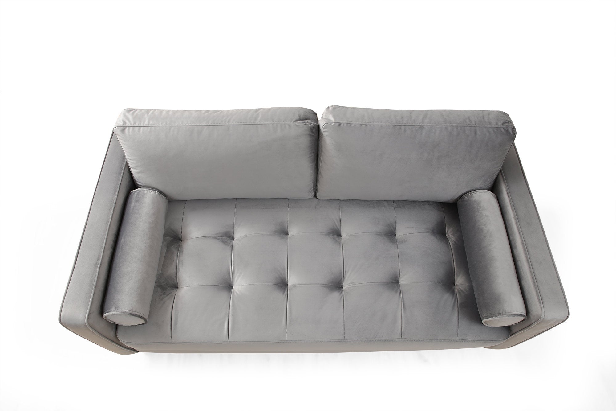 Sofá elegante de 2 lugares, cinza claro, 175 x 90 x 70 cm | Estrutura em madeira de faia e aglomerado, 100% poliéster, pernas em nogueira | Inclui 2 almofadas, design escandinavo