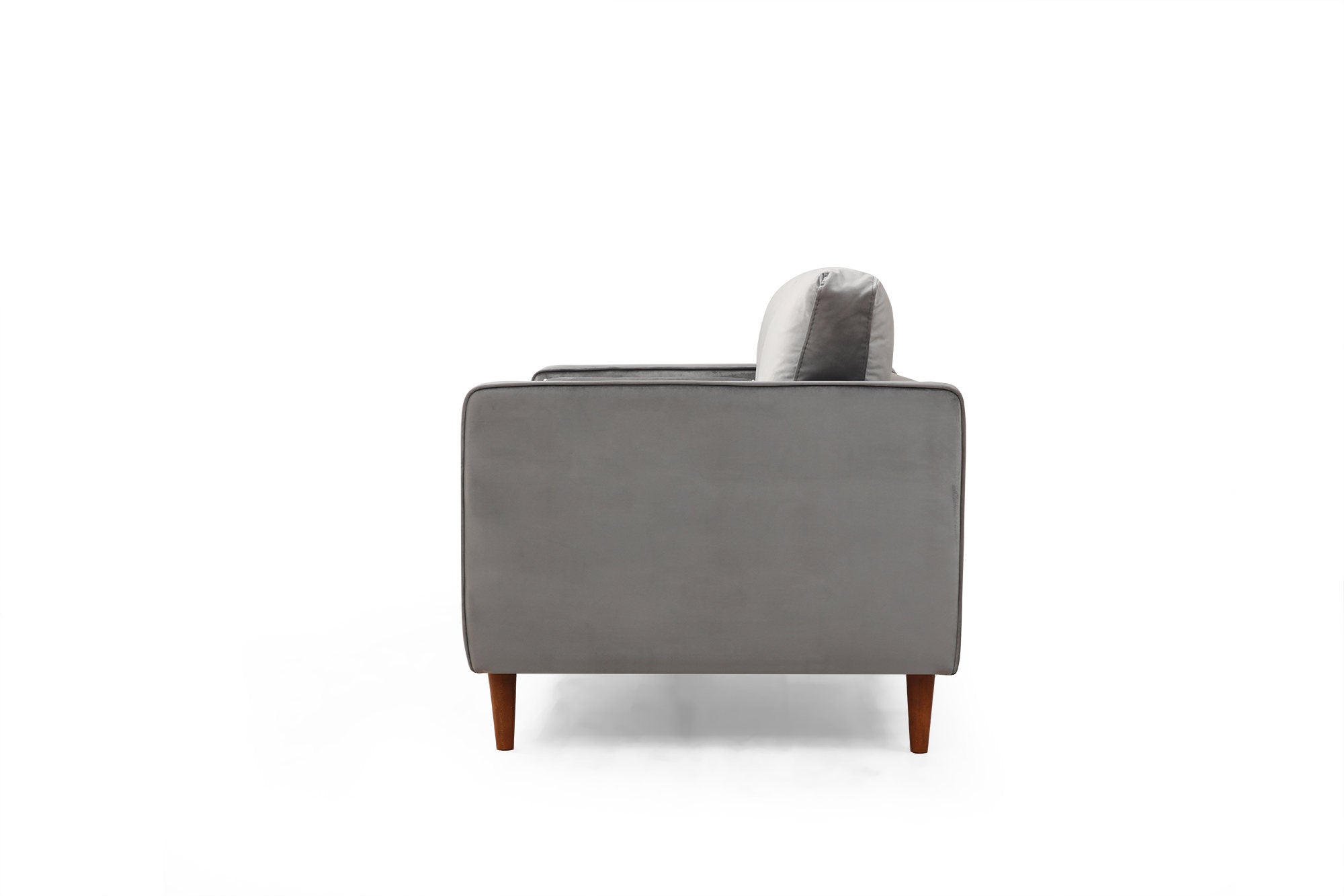 Sofá elegante de 2 lugares, cinza claro, 175 x 90 x 70 cm | Estrutura em madeira de faia e aglomerado, 100% poliéster, pernas em nogueira | Inclui 2 almofadas, design escandinavo
