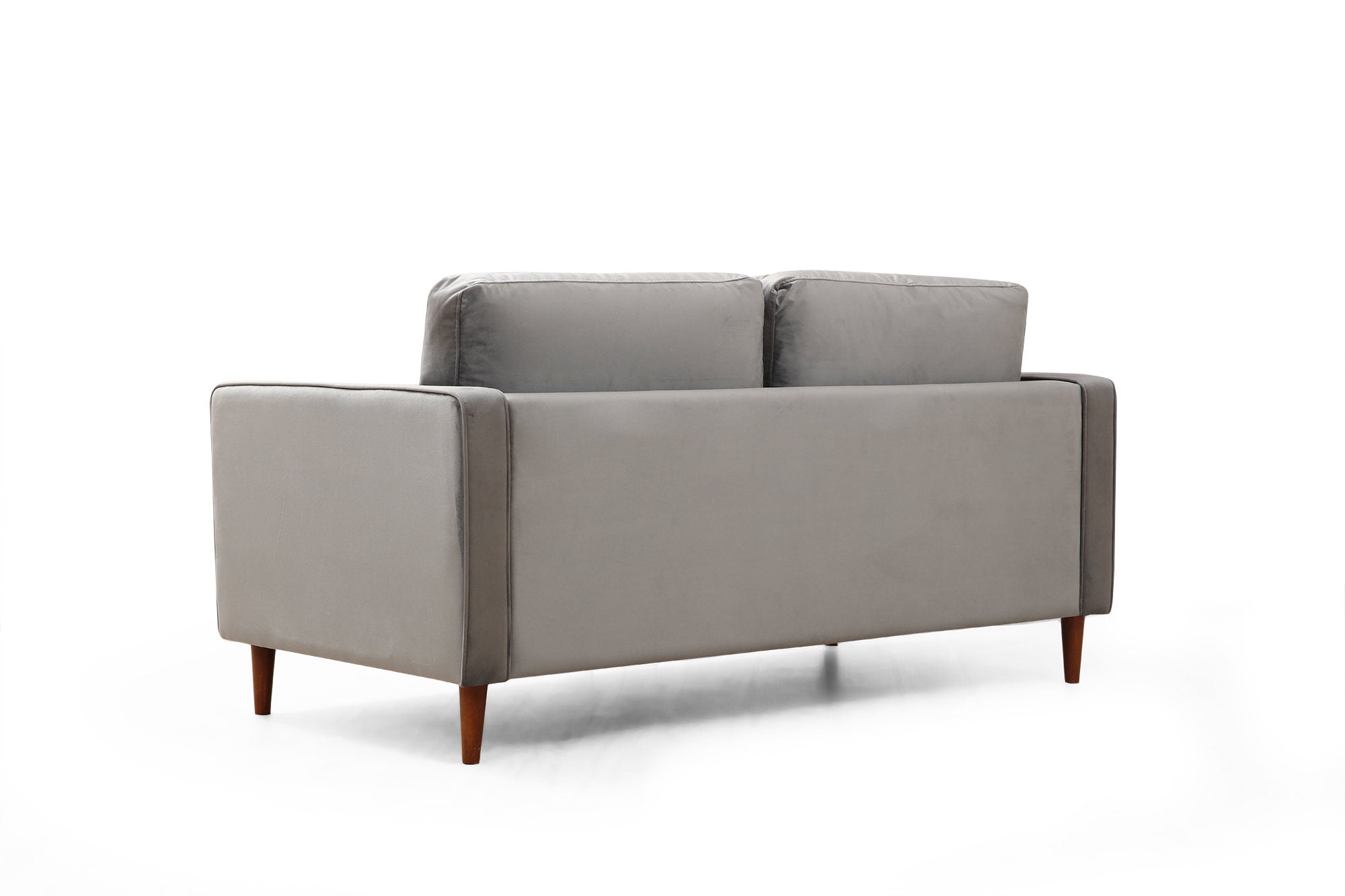 Sofá elegante de 2 lugares, cinza claro, 175 x 90 x 70 cm | Estrutura em madeira de faia e aglomerado, 100% poliéster, pernas em nogueira | Inclui 2 almofadas, design escandinavo