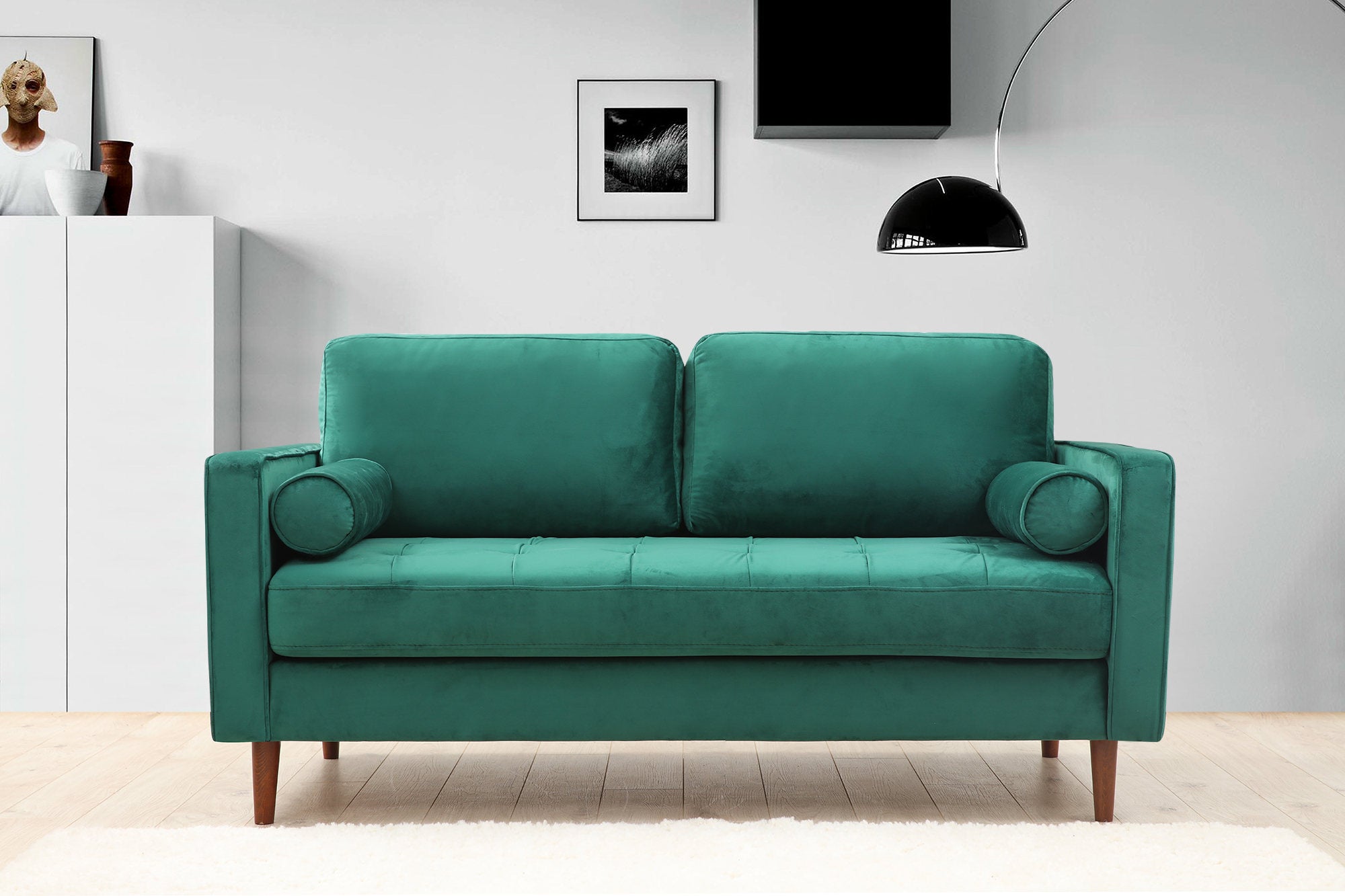 Sofá elegante de 2 lugares, verde menta, 175 x 90 x 70 cm | Estrutura em madeira de faia, 100% poliéster, inclui 2 almofadas | Perfeito para espaços modernos