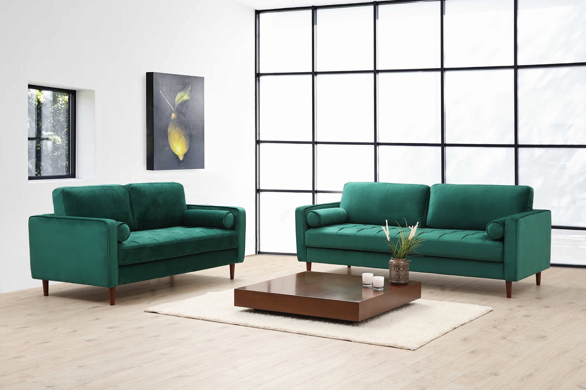 Sofá elegante de 2 lugares, verde menta, 175 x 90 x 70 cm | Estrutura em madeira de faia, 100% poliéster, inclui 2 almofadas | Perfeito para espaços modernos