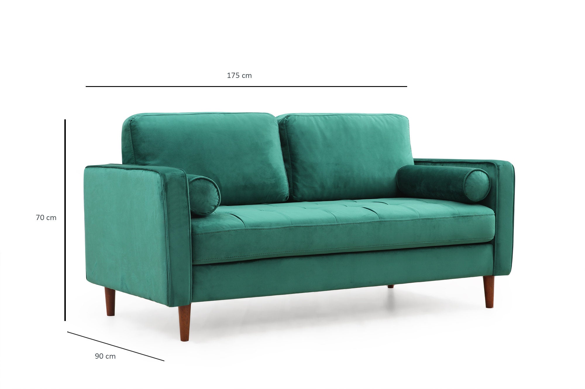 Sofá elegante de 2 lugares, verde menta, 175 x 90 x 70 cm | Estrutura em madeira de faia, 100% poliéster, inclui 2 almofadas | Perfeito para espaços modernos