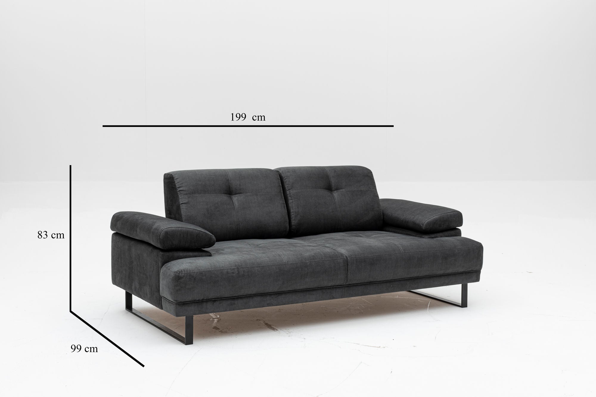 Sofá-cama elegante de 2 lugares, antracite, 199 x 99 x 83 cm | Estrutura em madeira de faia e aglomerado, 100% poliéster, encosto ajustável, design industrial moderno