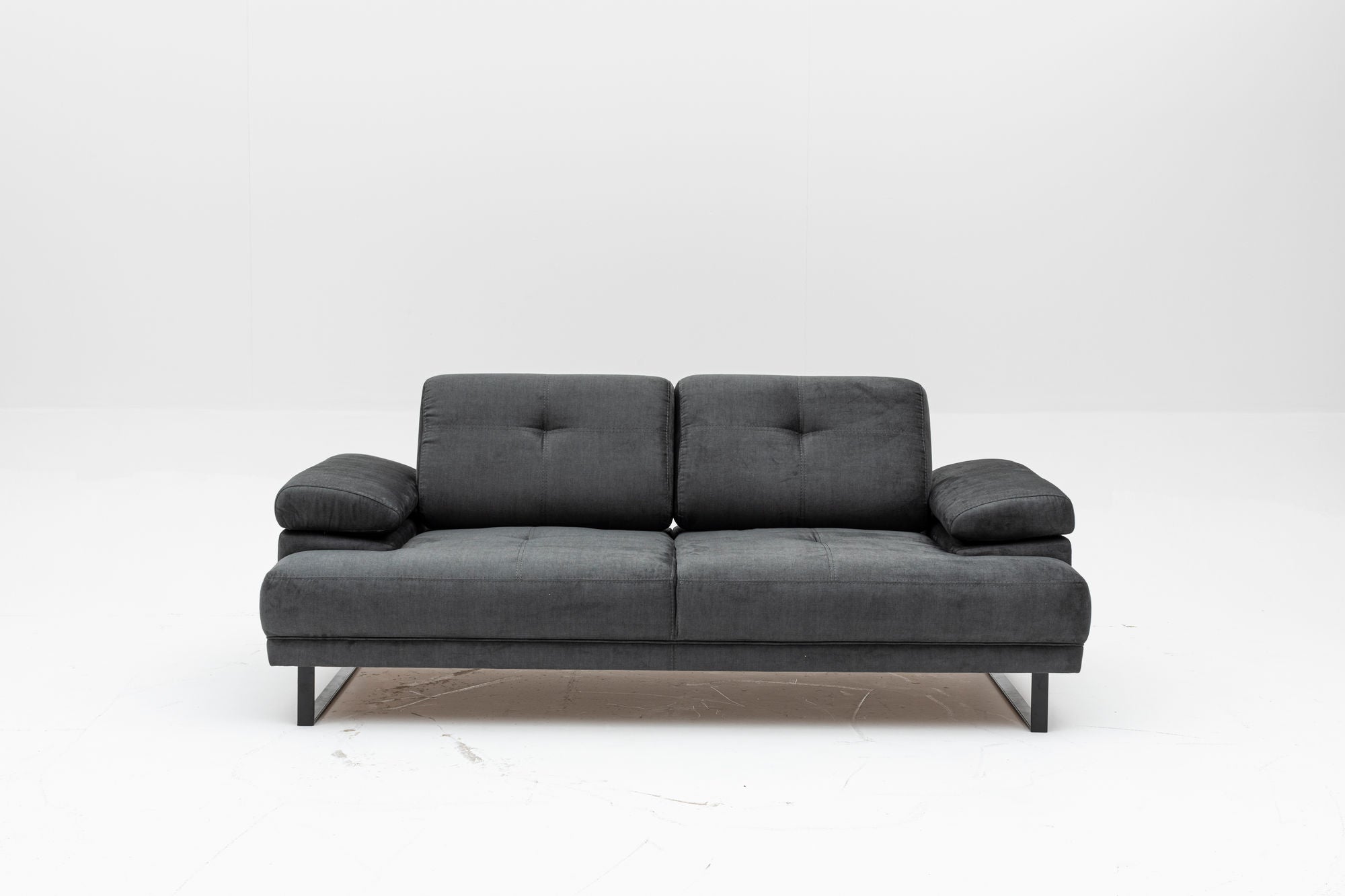 Sofá-cama elegante de 2 lugares, antracite, 199 x 99 x 83 cm | Estrutura em madeira de faia e aglomerado, 100% poliéster, encosto ajustável, design industrial moderno